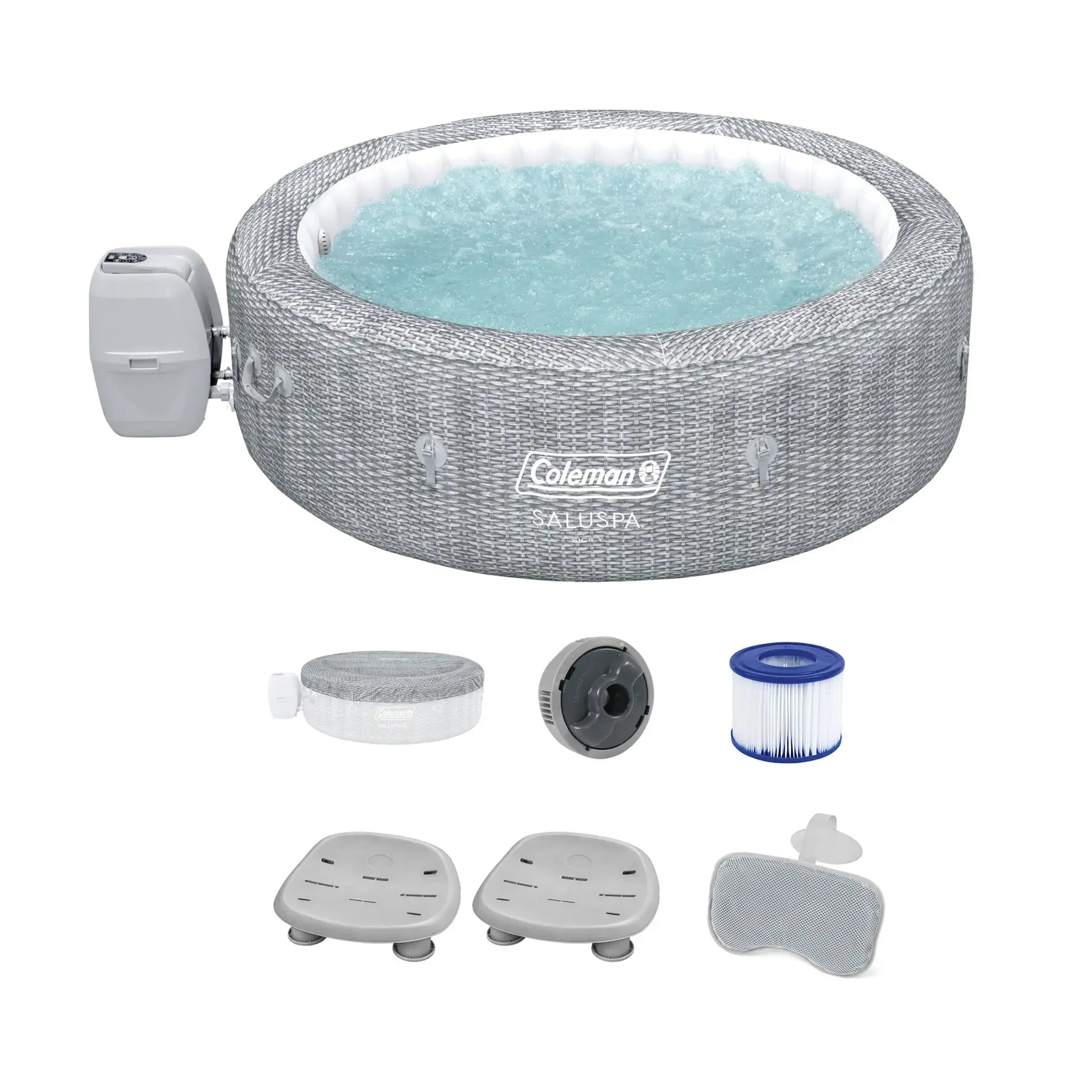 Coleman SaluSpa Sicily AirJet Hot Tub w/Bestway 2 Set of Seat & Headrest Pillow