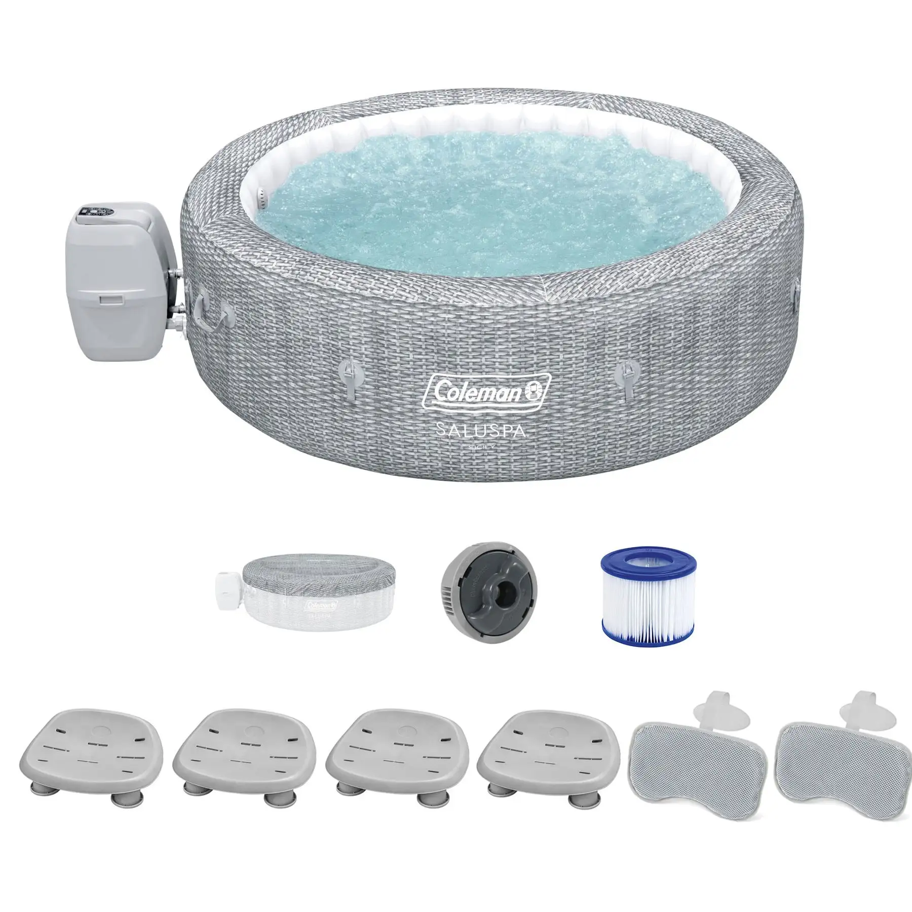 Coleman SaluSpa Sicily AirJet Hot Tub w/Bestway 4 Seats & 2 Headrest Pillow