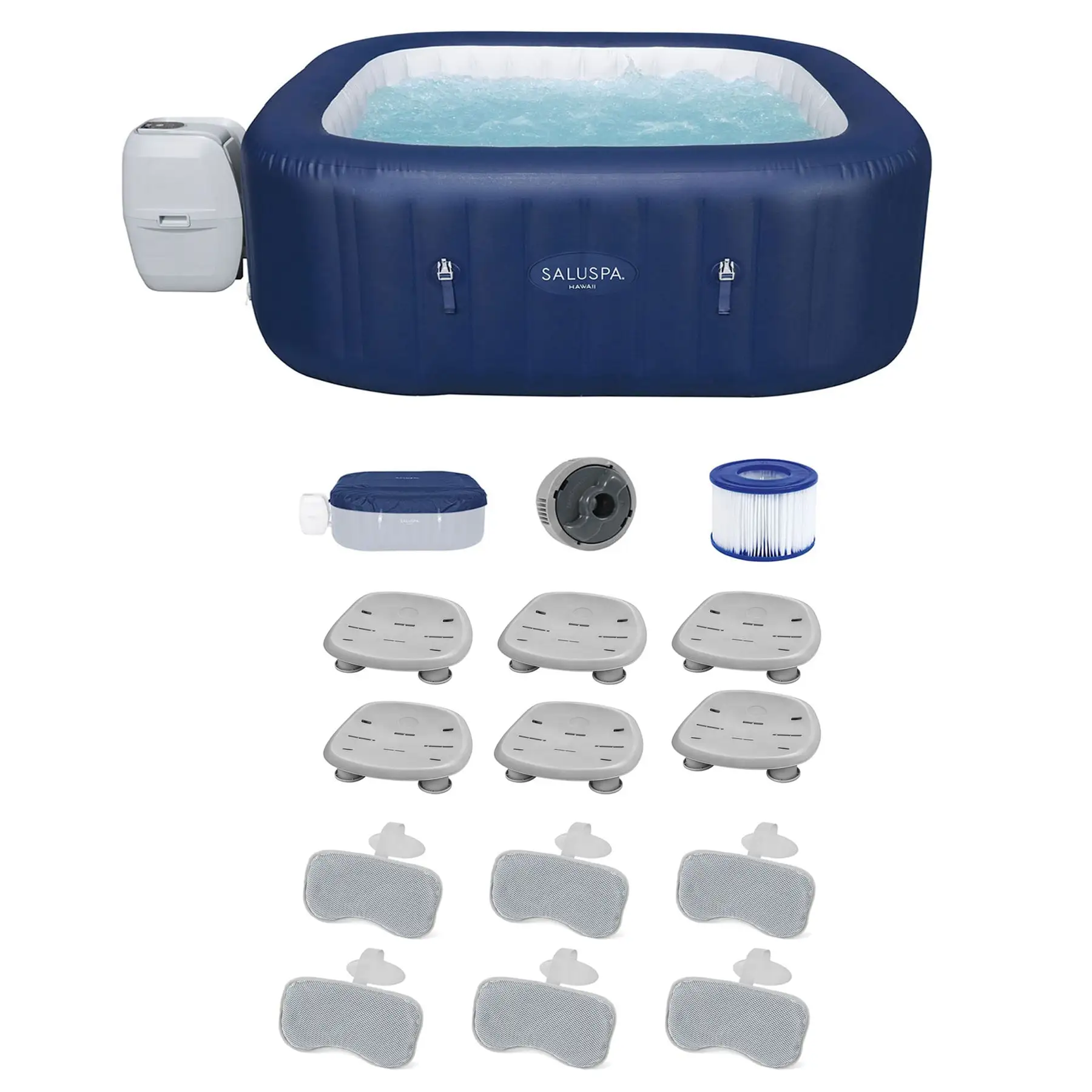 Bestway Hot Tub + Bestway Spa Seat (6 Pack) + Bestway Headrest Pillows (2 Pack)