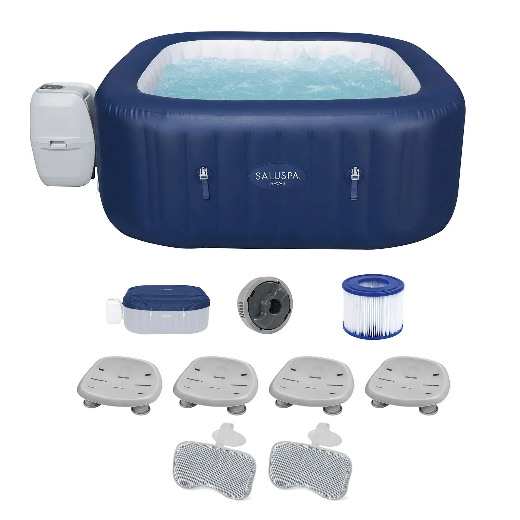 Bestway SaluSpa Hawaii AirJet Tub w/4 Bestway SaluSpa Seat & 2 Headrest Pillow