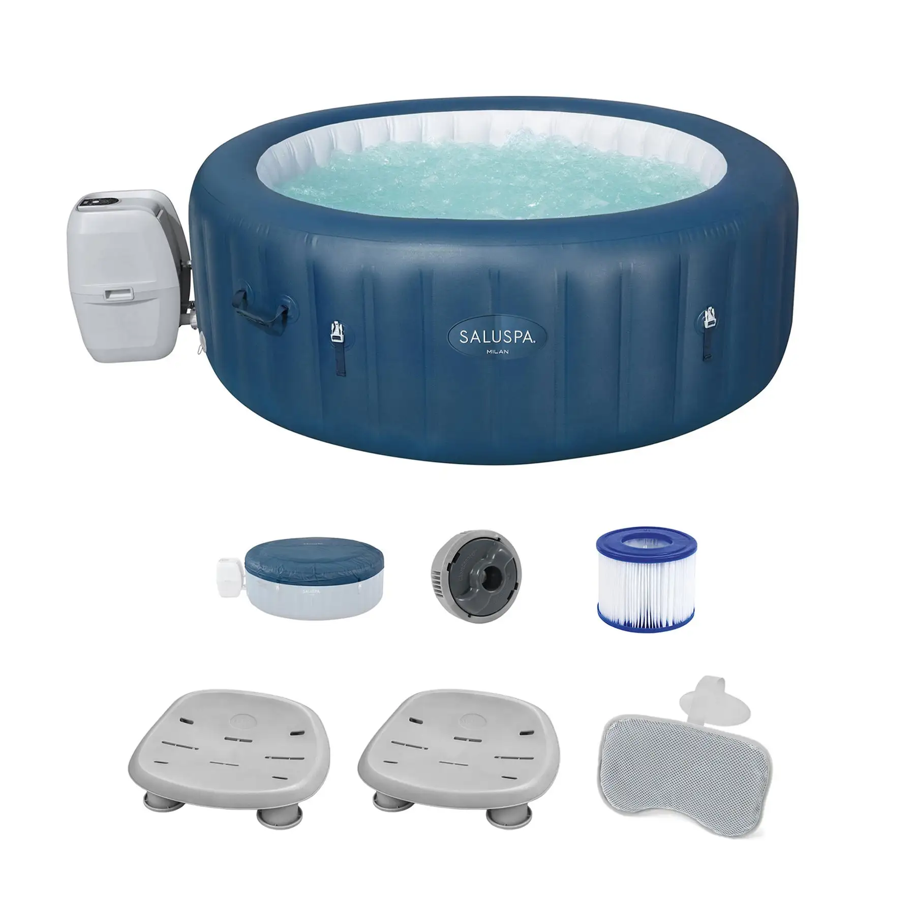 Bestway SaluSpa Milan Hot Tub w/Set of 2 Pool and Spa Seat and Headrest Pillow