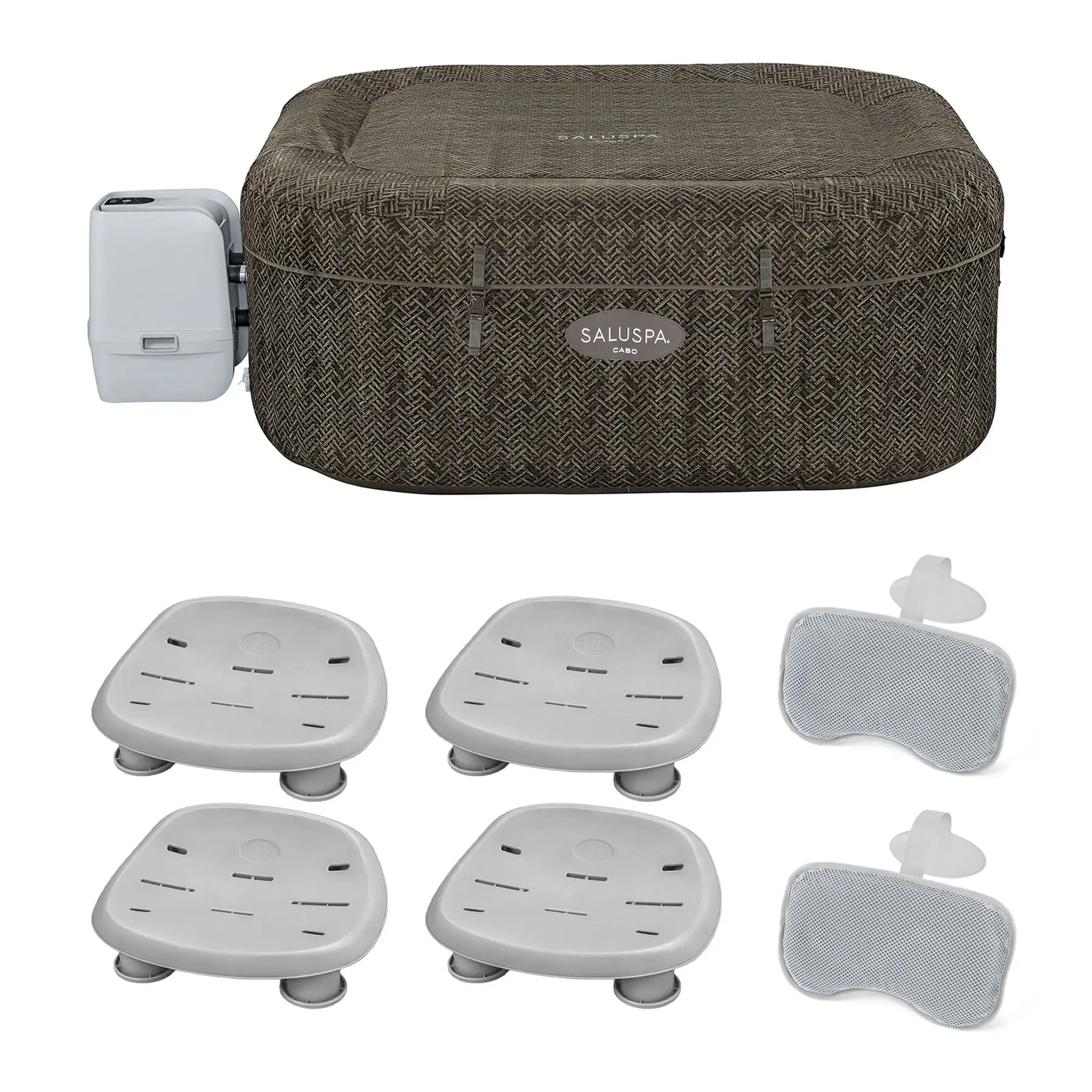 Bestway SaluSpa AirJet Inflatable Square Hot Tub w/4 Seat & 2 Headrest Pillow