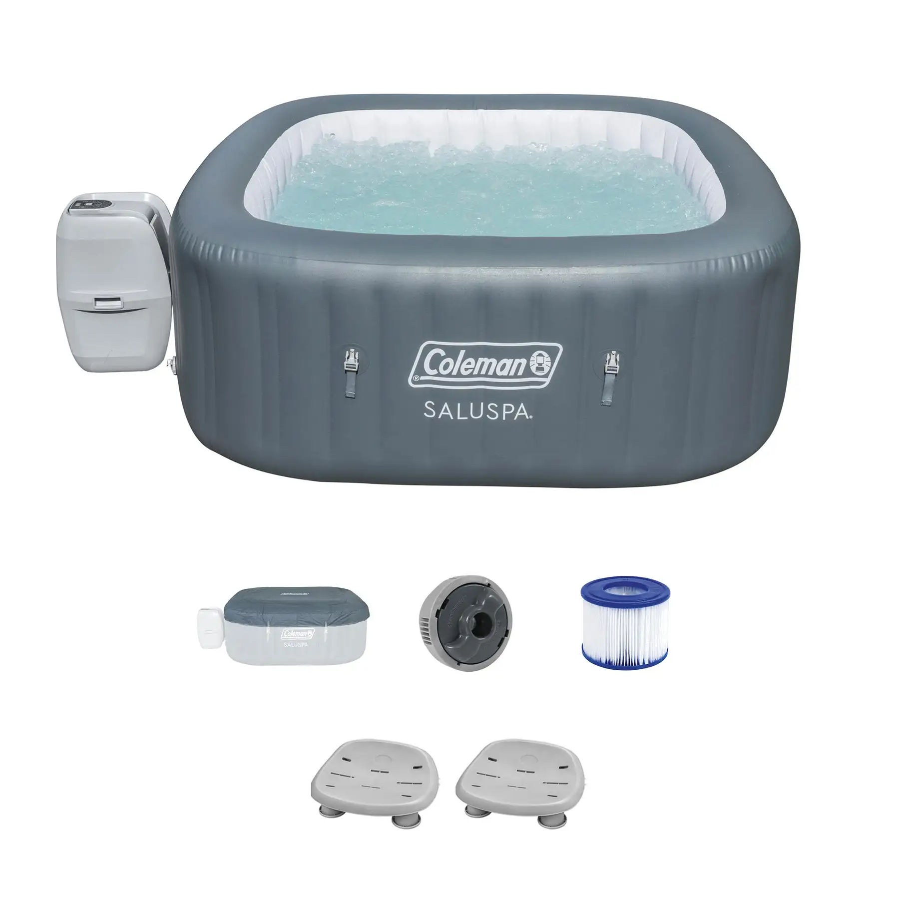 Coleman SaluSpa 114 AirJet Square Hot Tub w/2-Pack of Bestway SaluSpa Spa Seat