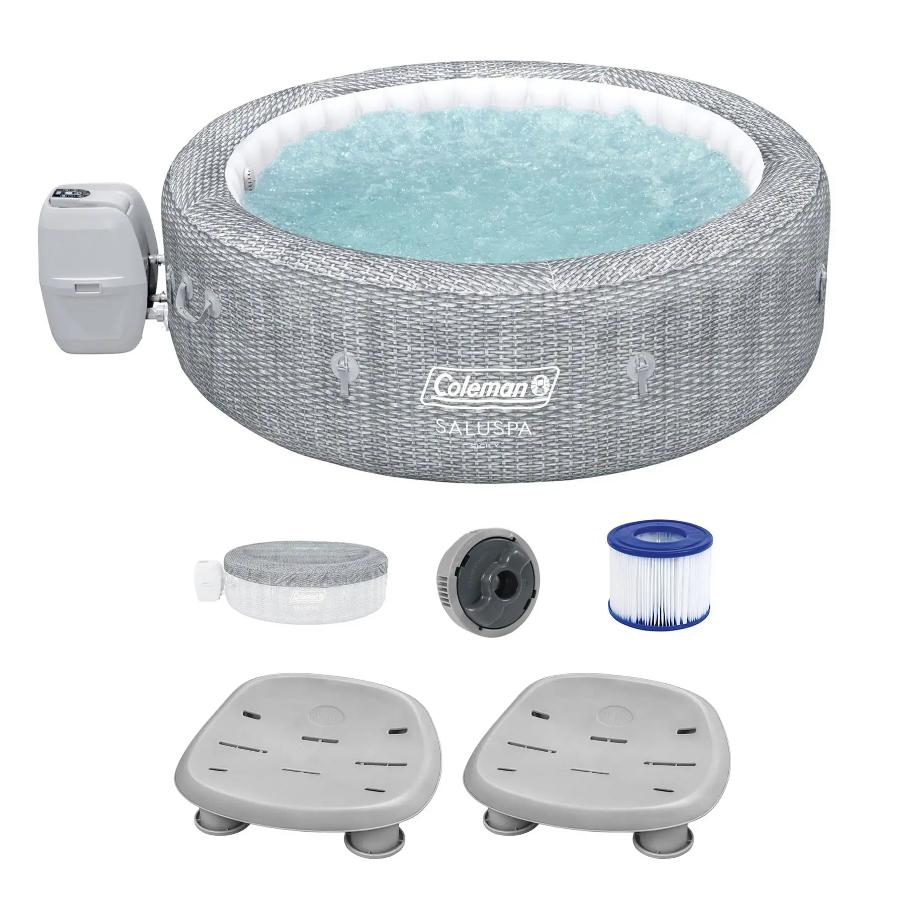 Bestway Coleman Sicily AirJet Inflatable Round Hot Tub with 2 SaluSpa Seat, Gray