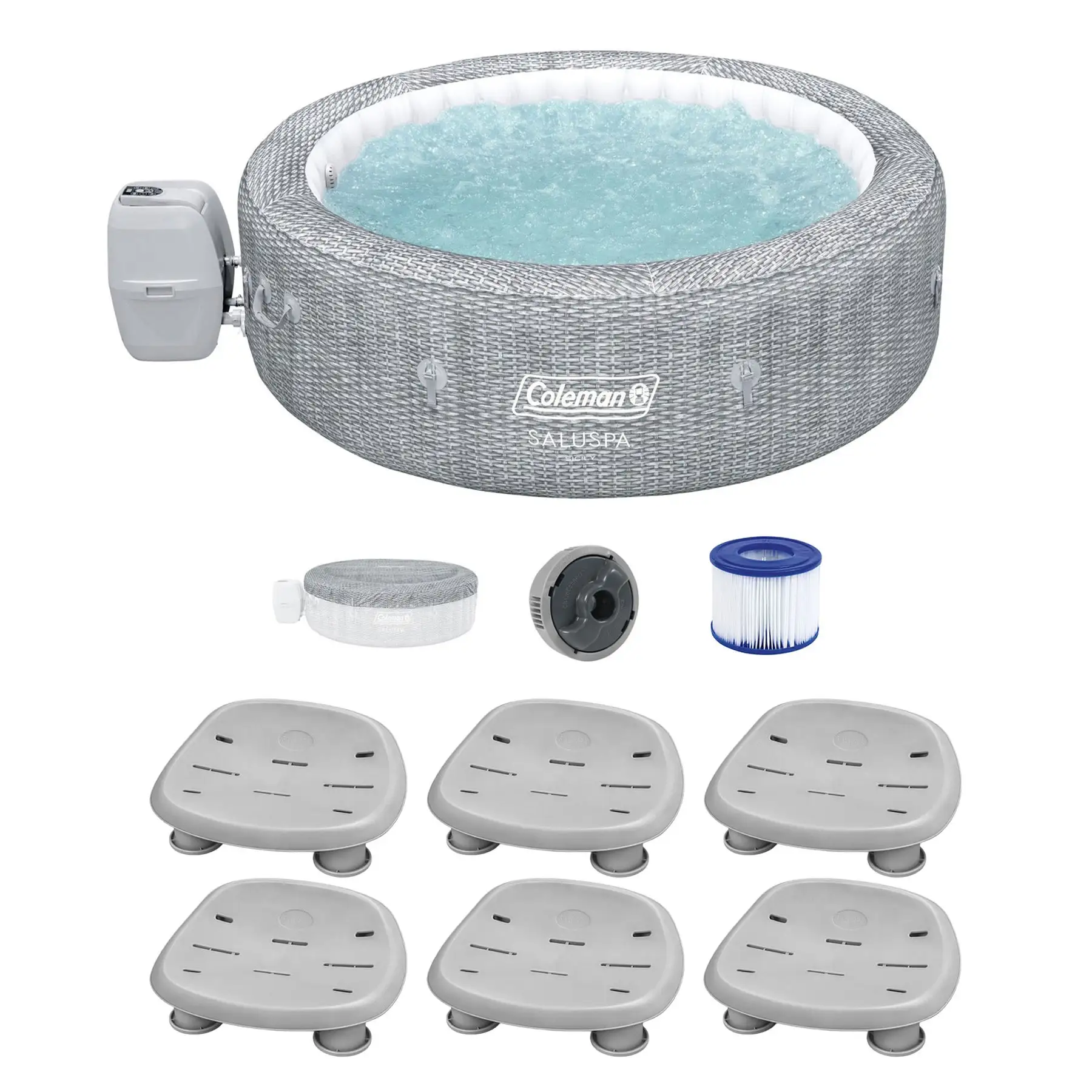 Bestway Coleman Sicily AirJet Inflatable Round Hot Tub with 6 SaluSpa Seat, Gray