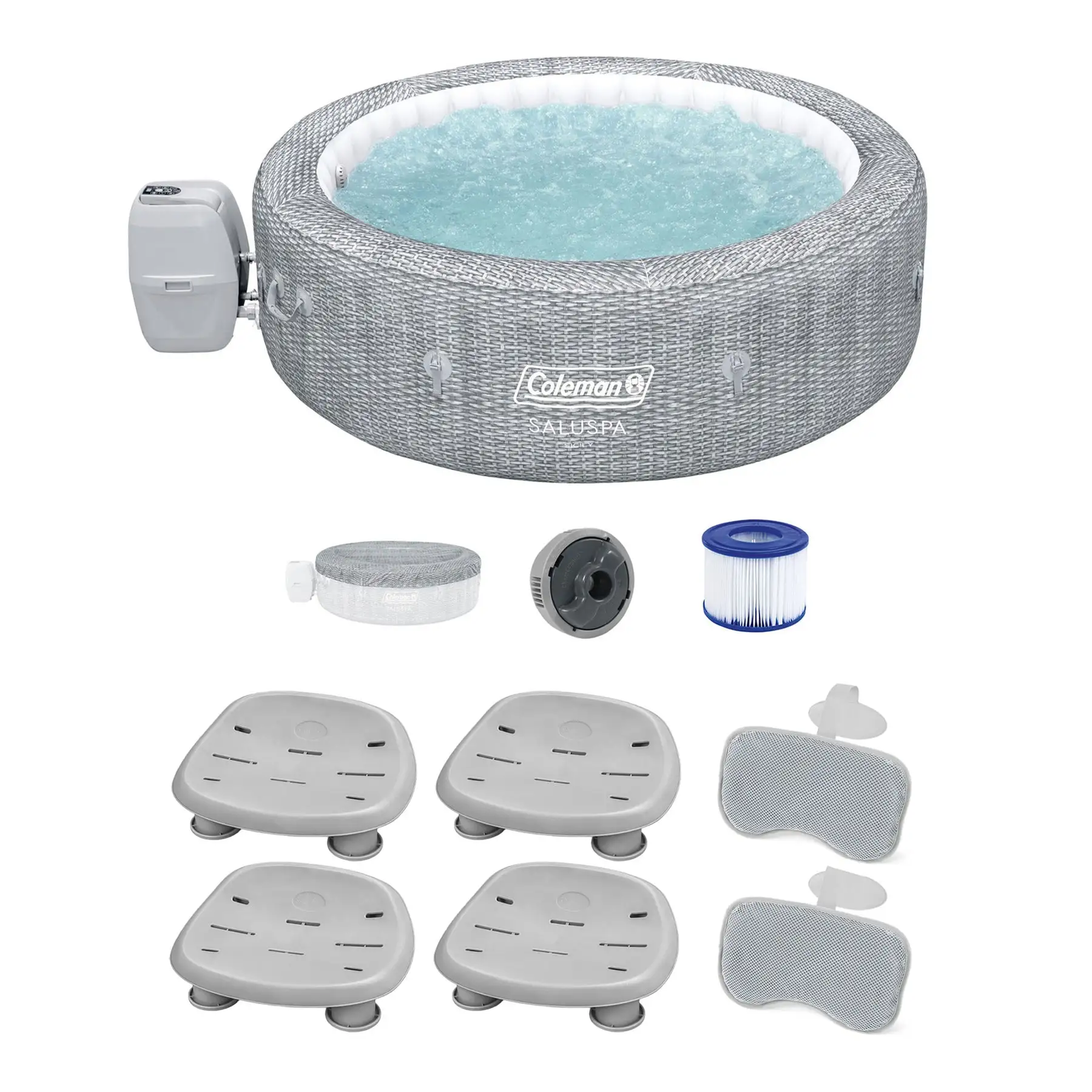 Coleman Saluspa Sicily AirJet Hot Tub & 4 Saluspa Pool/Spa Seat & 2 Pillows