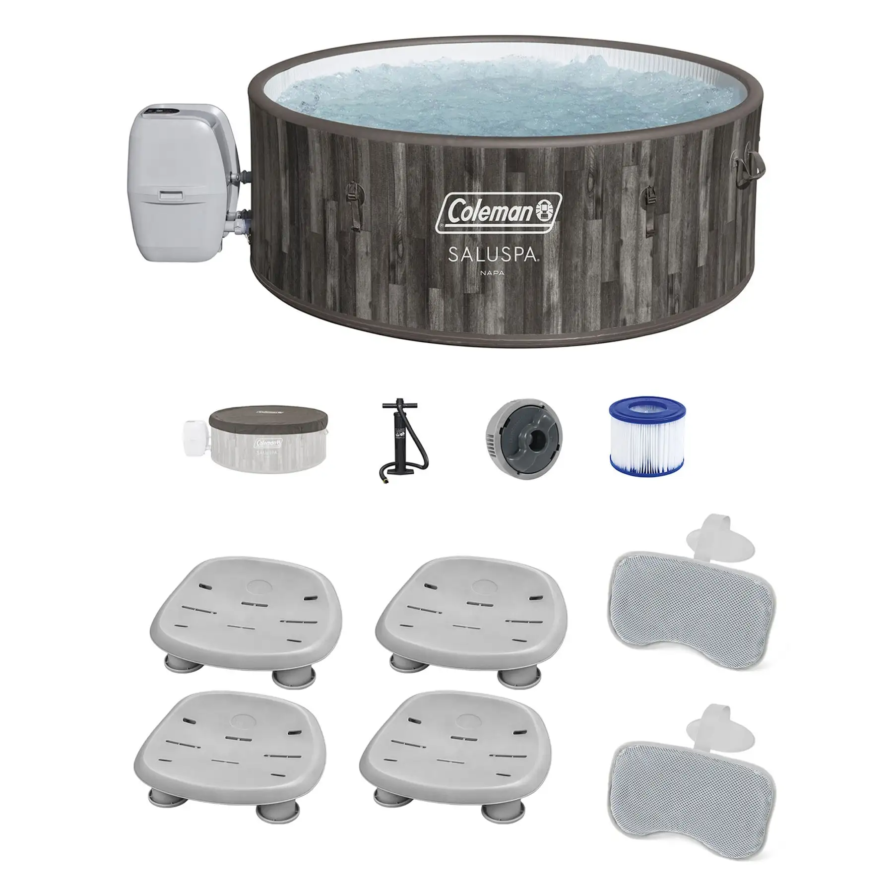 Bestway Coleman Napa AirJet Hot Tub w/4-Pack SaluSpa Seat & 4 Headrest Pillows