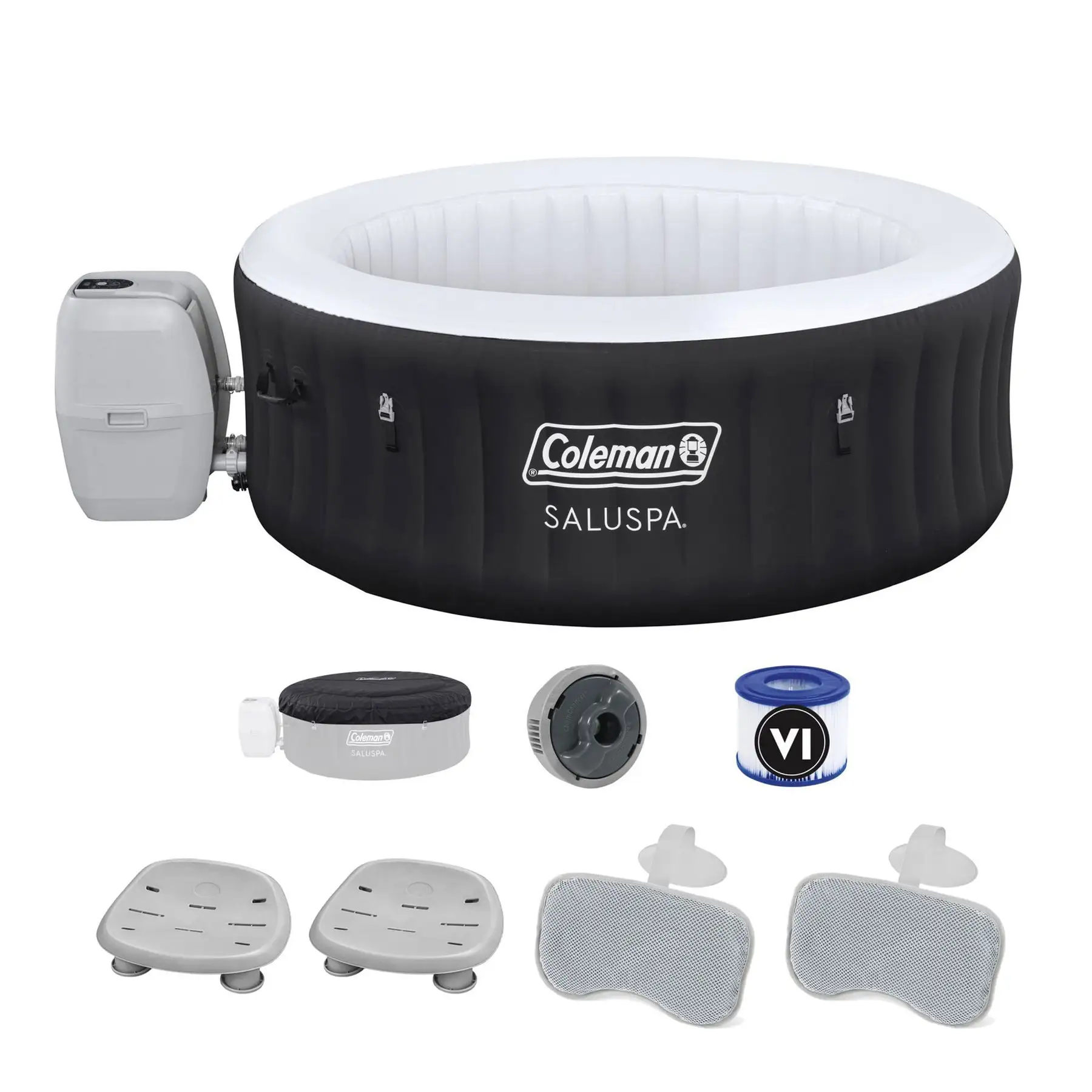 Bestway Coleman Miami Hot Tub w/2 Pack of SaluSpa Seat & 2 Headrest Pillows