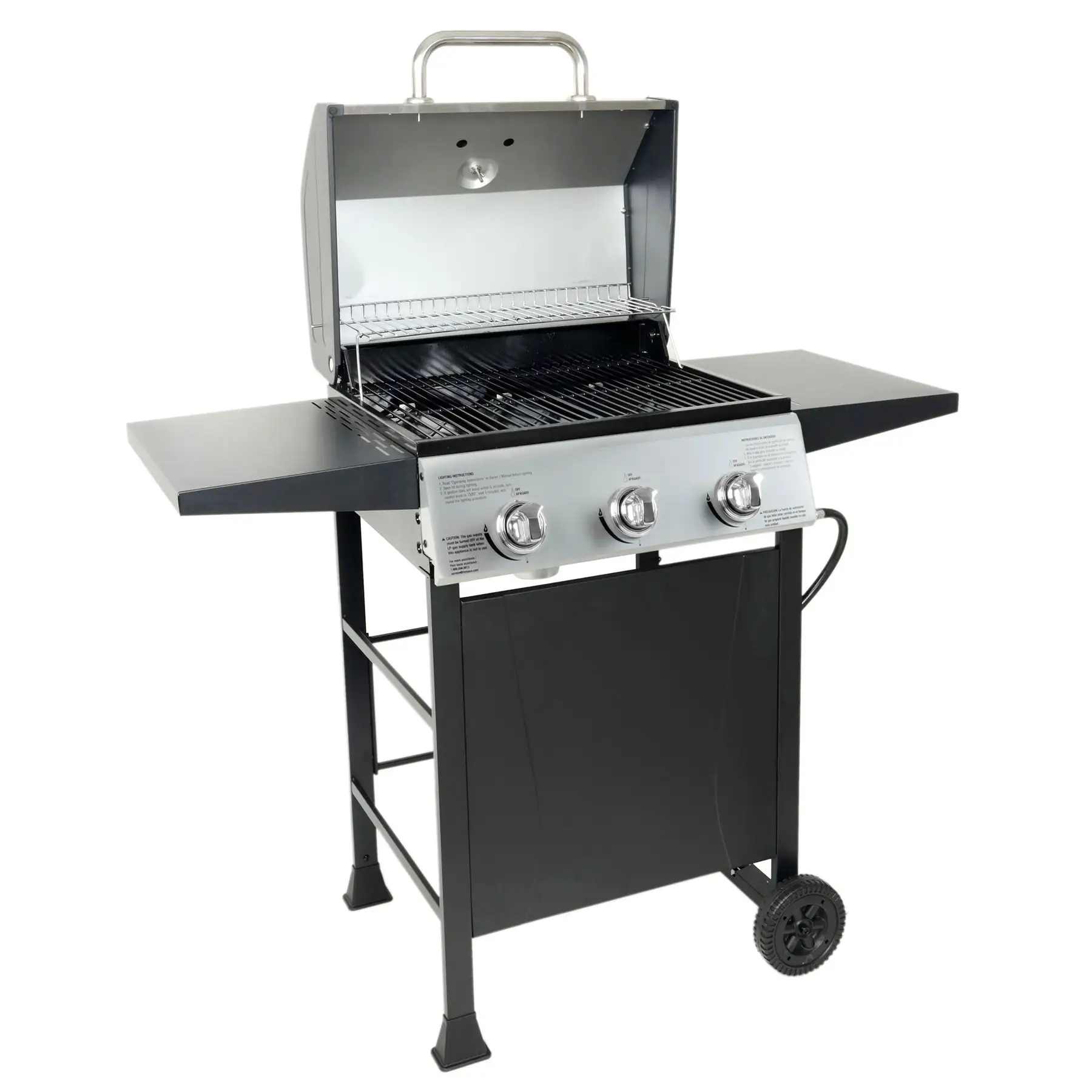 27,000 BTU 3 Burner Gas Grill with Wheels, Cover, & Side Shelves