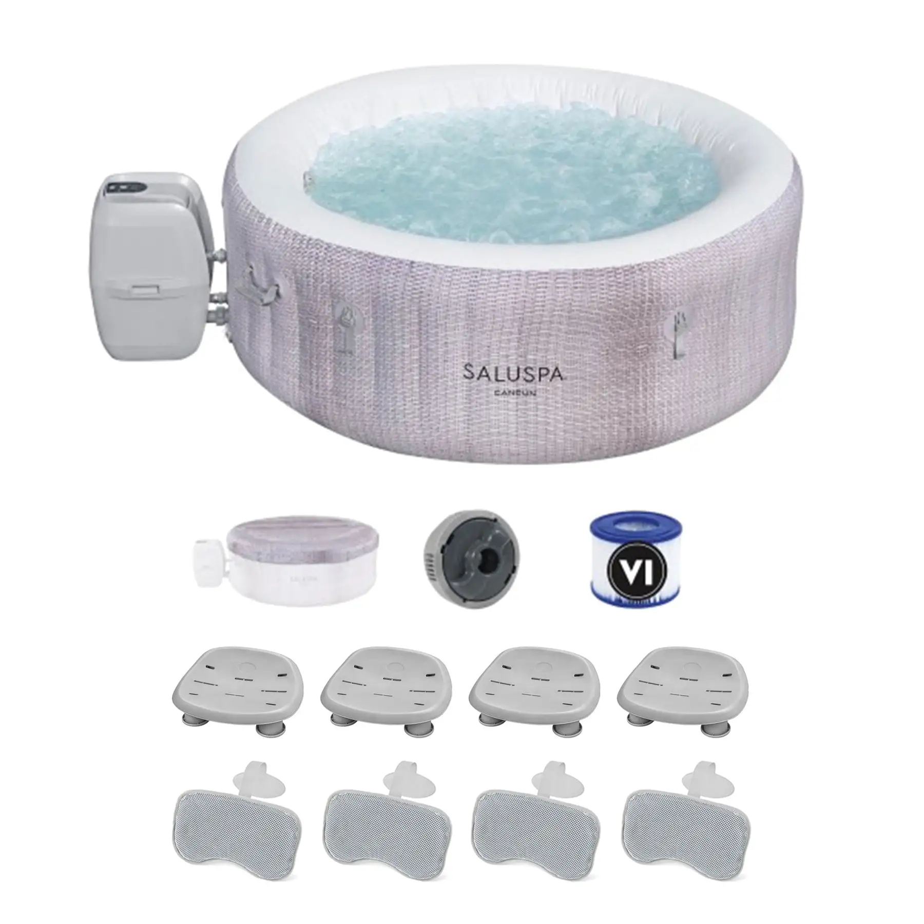 Bestway SaluSpa Cancun Inflatable Hot Tub w/2 SaluSpa Pool/Spa Seat & 2 Pillows