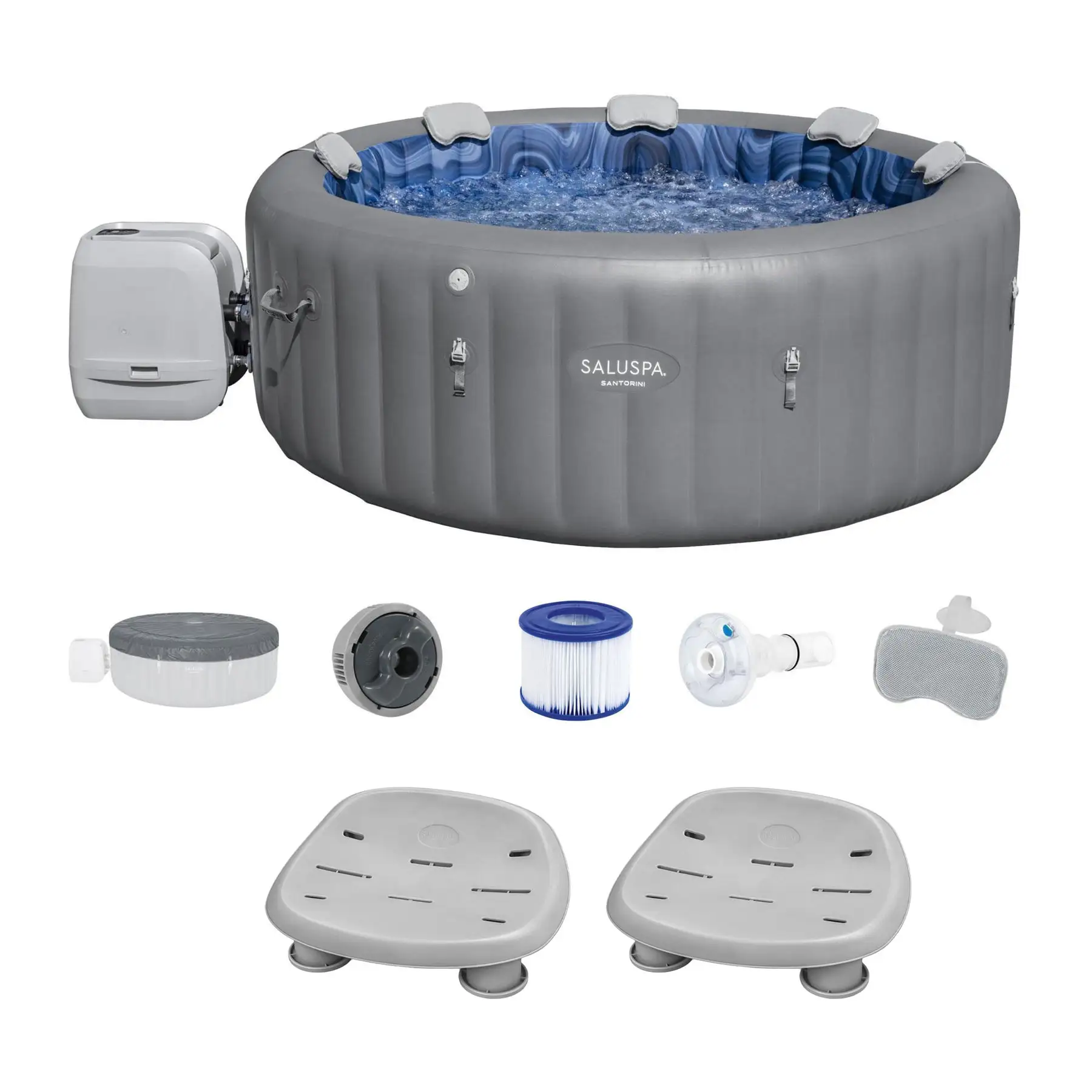 Bestway SaluSpa Santorini HydroJet Hot Tub w/Set of 2 SaluSpa Pool and Spa Seat