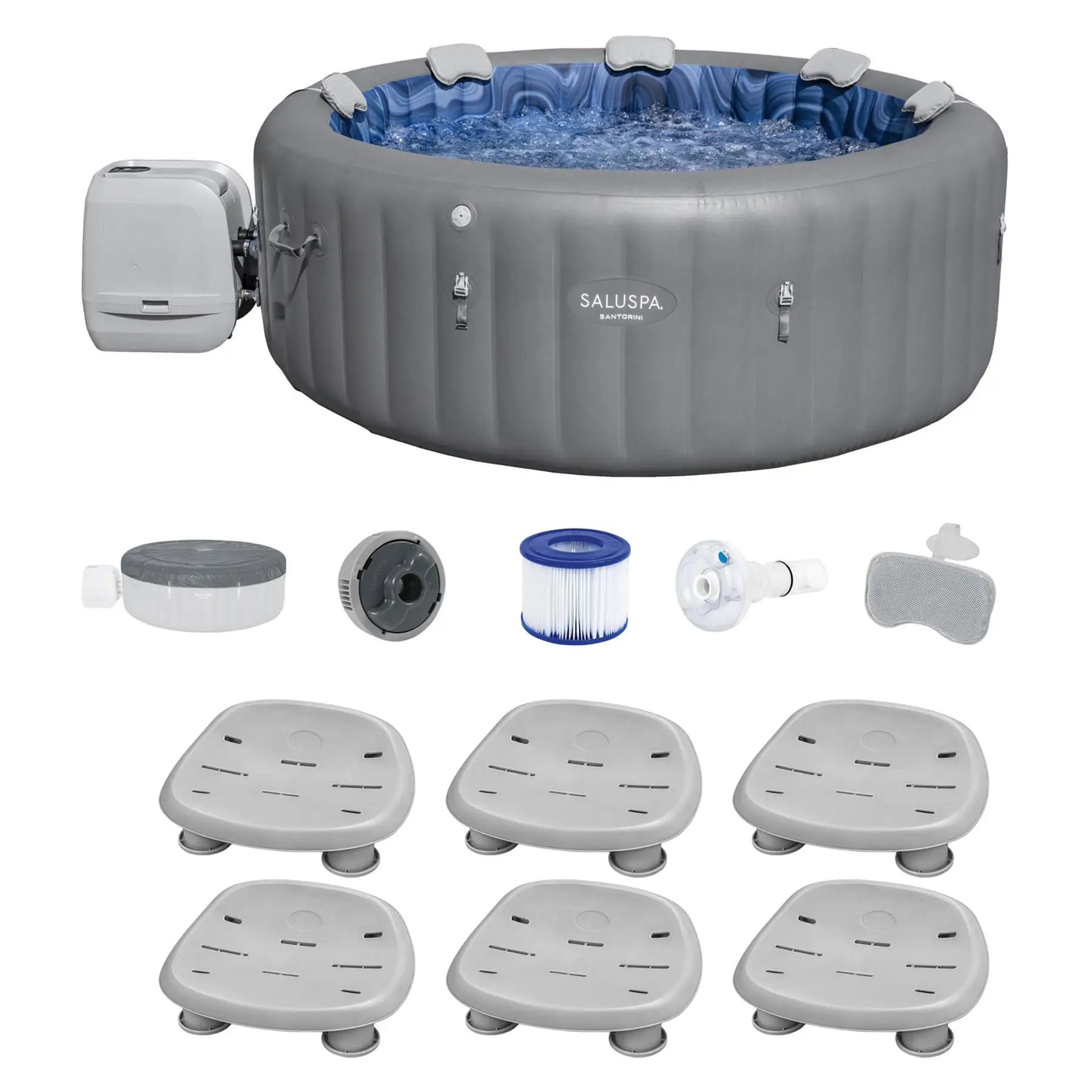 Bestway SaluSpa Santorini HydroJet Hot Tub w/Set of 6 SaluSpa Pool and Spa Seat