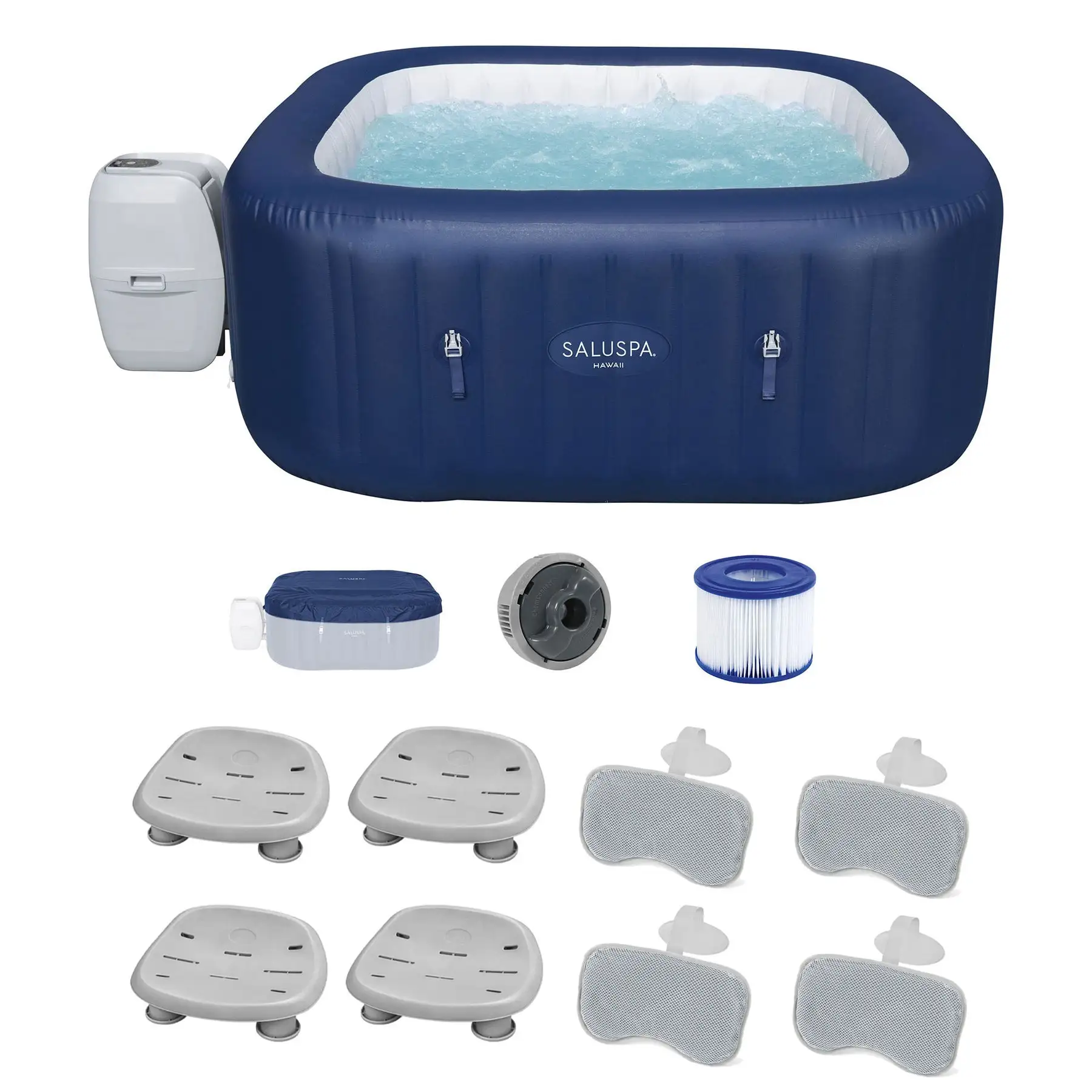 Bestway SaluSpa Hot Tub + Bestway Spa Seat (4 Pack) + Bestway Pillows (2 Pack)