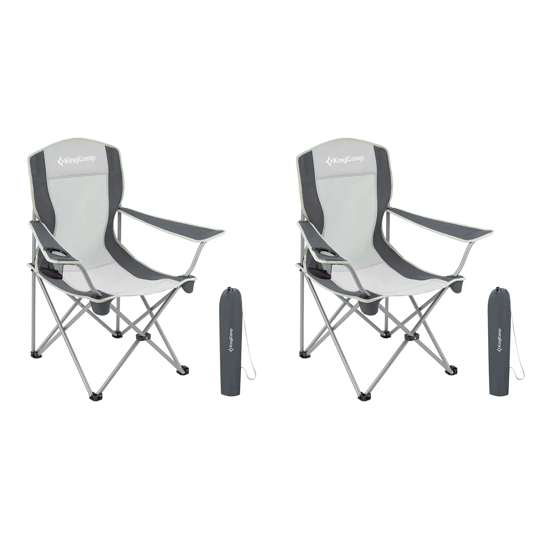 KingCamp Portable Folding Chair with Mesh Cup Holder and Carry Bag, Black/Gray (2 Pack)