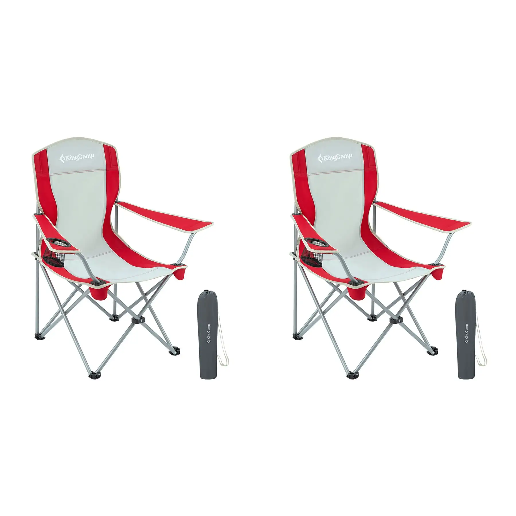 KingCamp Portable Folding Chair with Mesh Cup Holder and Carry Bag, Red/Gray (2 Pack)