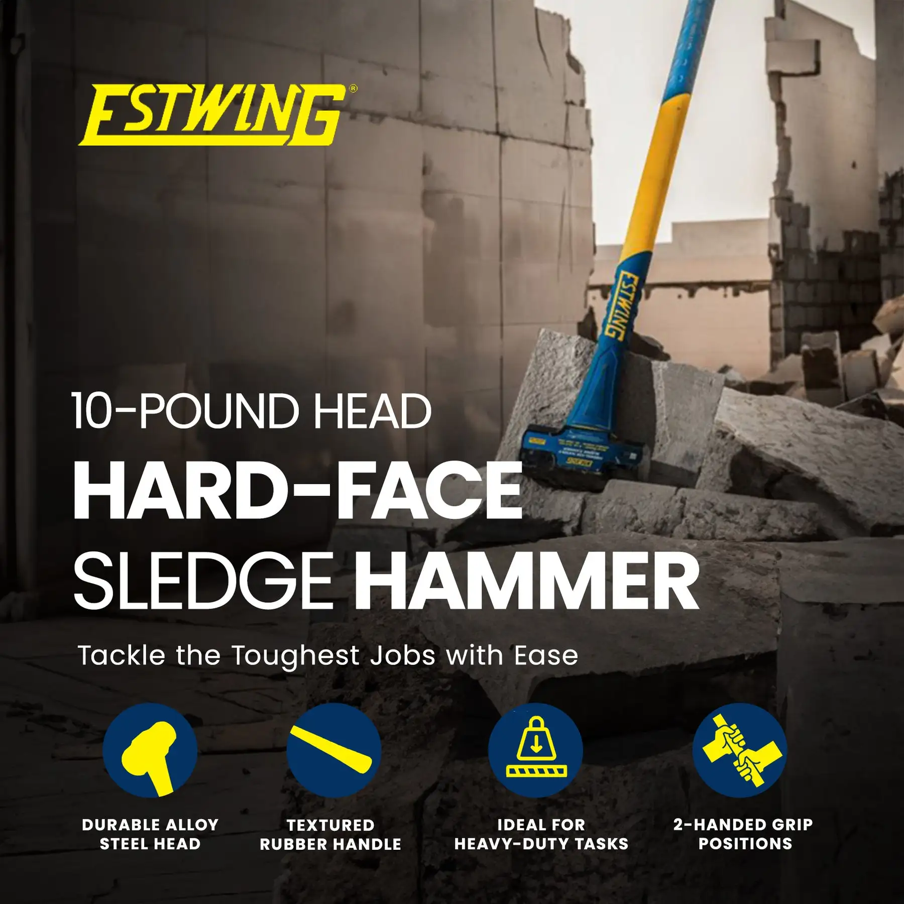 Estwing 10 Pound Head Hard Face Sledge Hammer with 36 Inch Fiberglass Handle