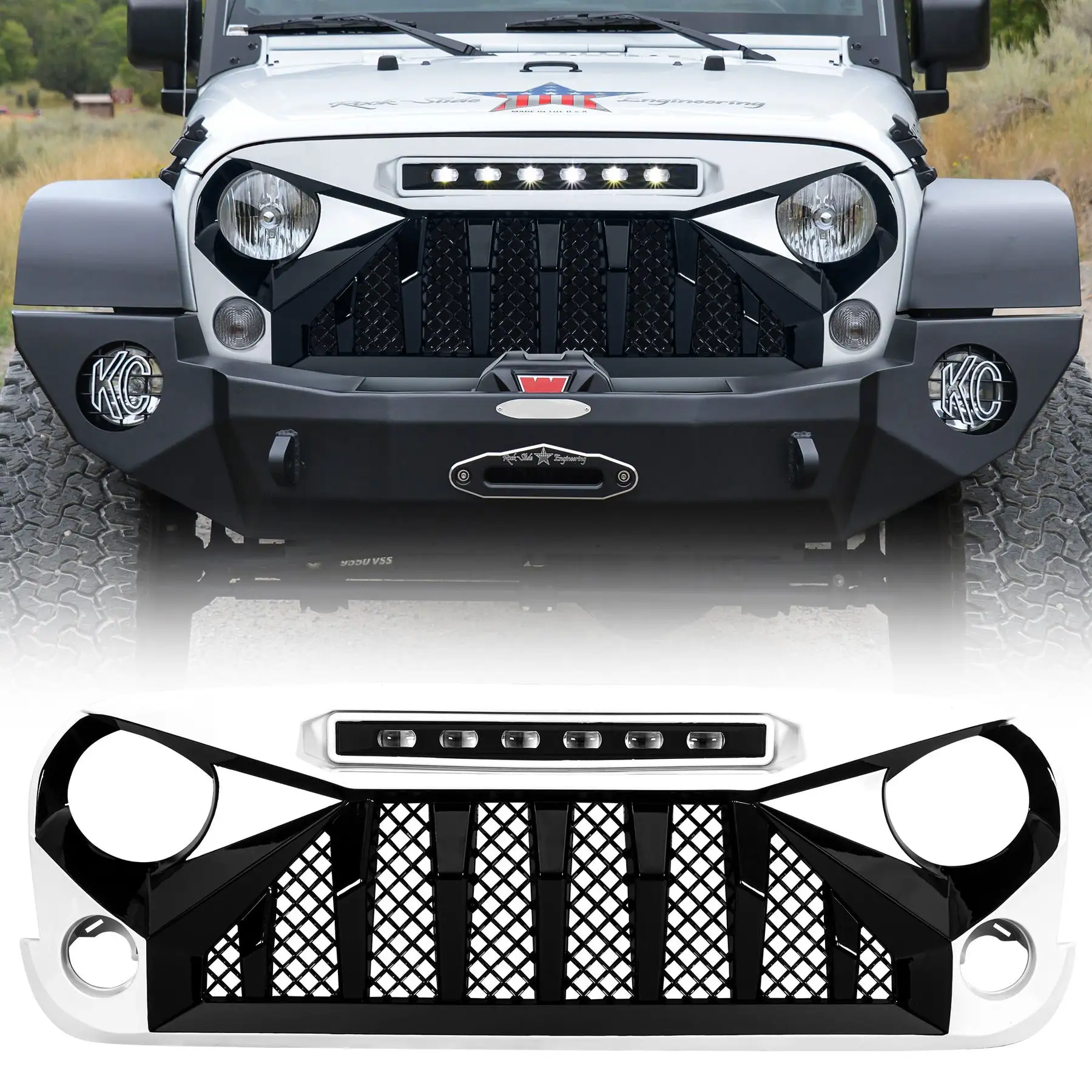 American Modified Front Gladiator Grille Compatible with 07-18 Jeep Wrangler JK