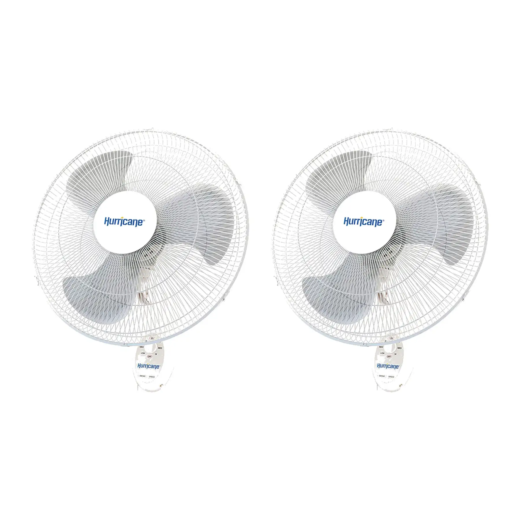 Hurricane Supreme 18 Inch 90 Degree Oscillating 3 Speed Wall Fan, White (2 Pack)