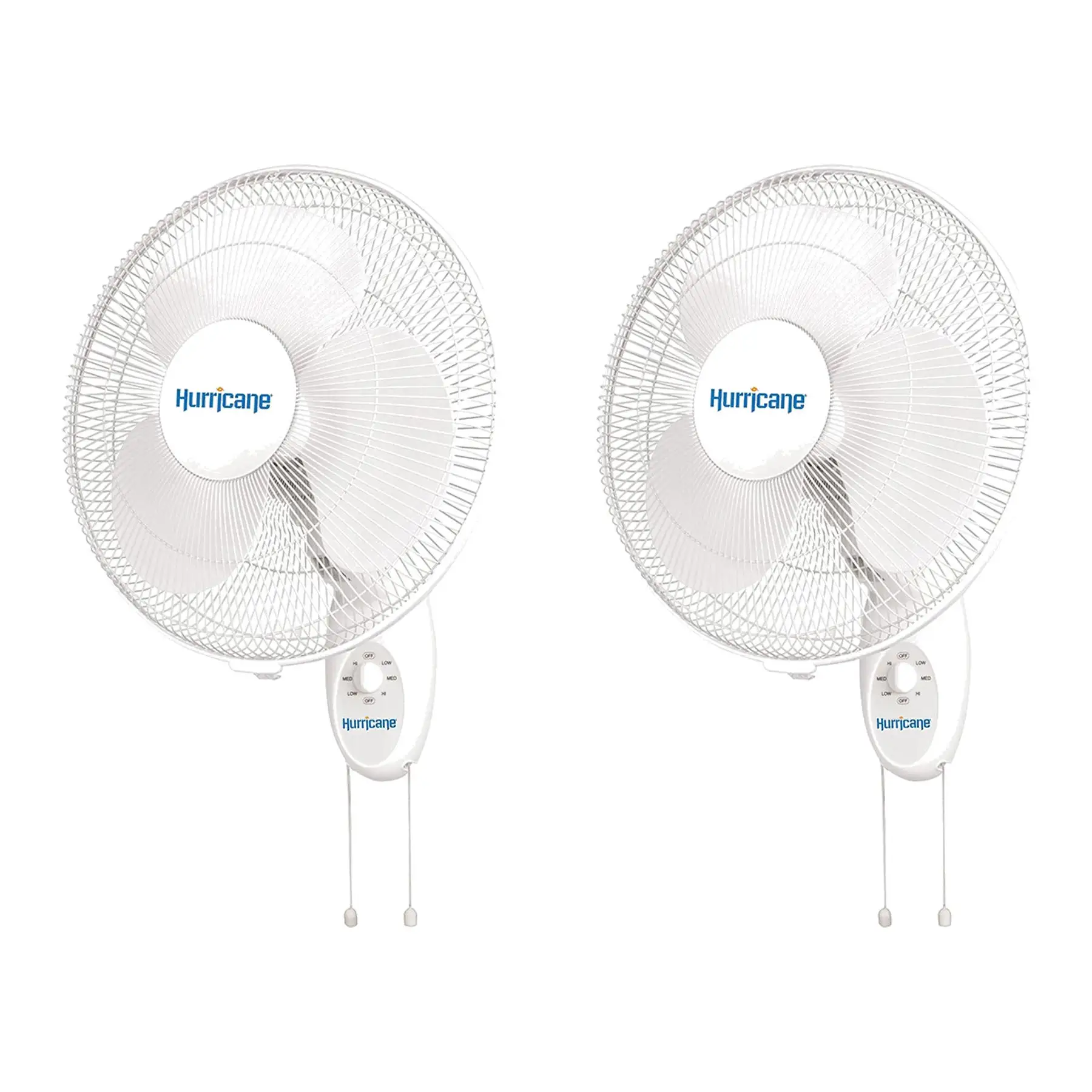 Hurricane Supreme 16 Inch 90 Degree Oscillating 3 Speed Wall Fan, White (2 Pack)