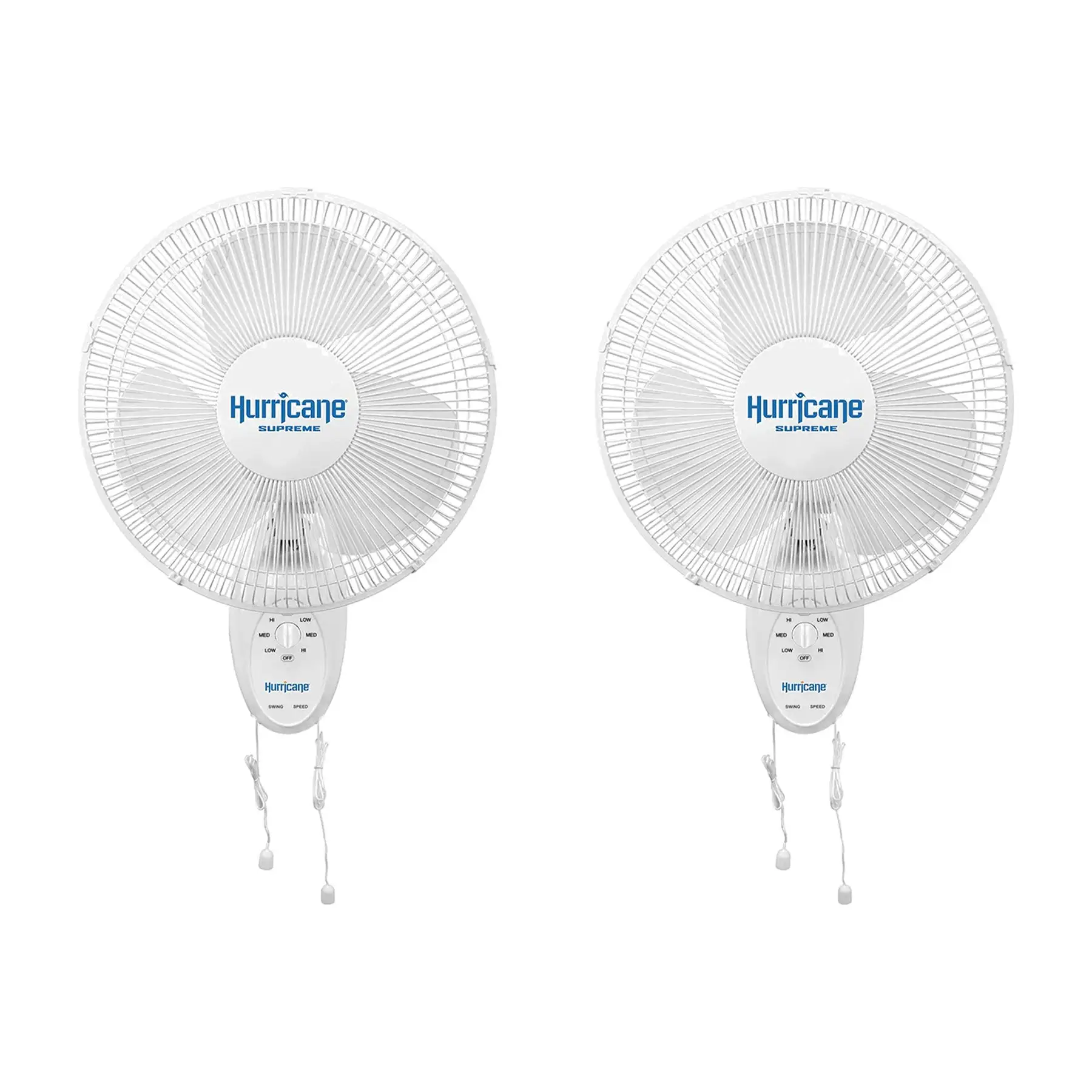 Hurricane Supreme 12 Inch Oscillating 3 Speed Portable Wall Mount Fan, 2 Pack