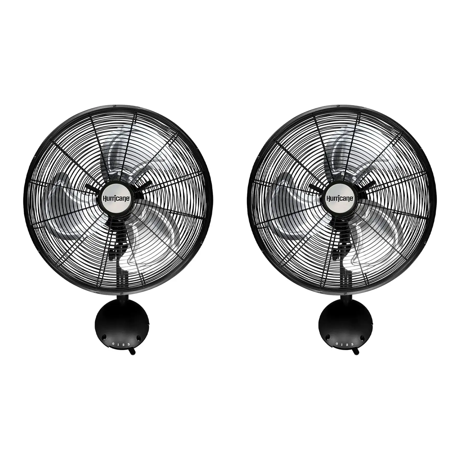 Hurricane 16 Inch Pro High Velocity Oscillating Metal Wall Fan, Black (2 Pack)