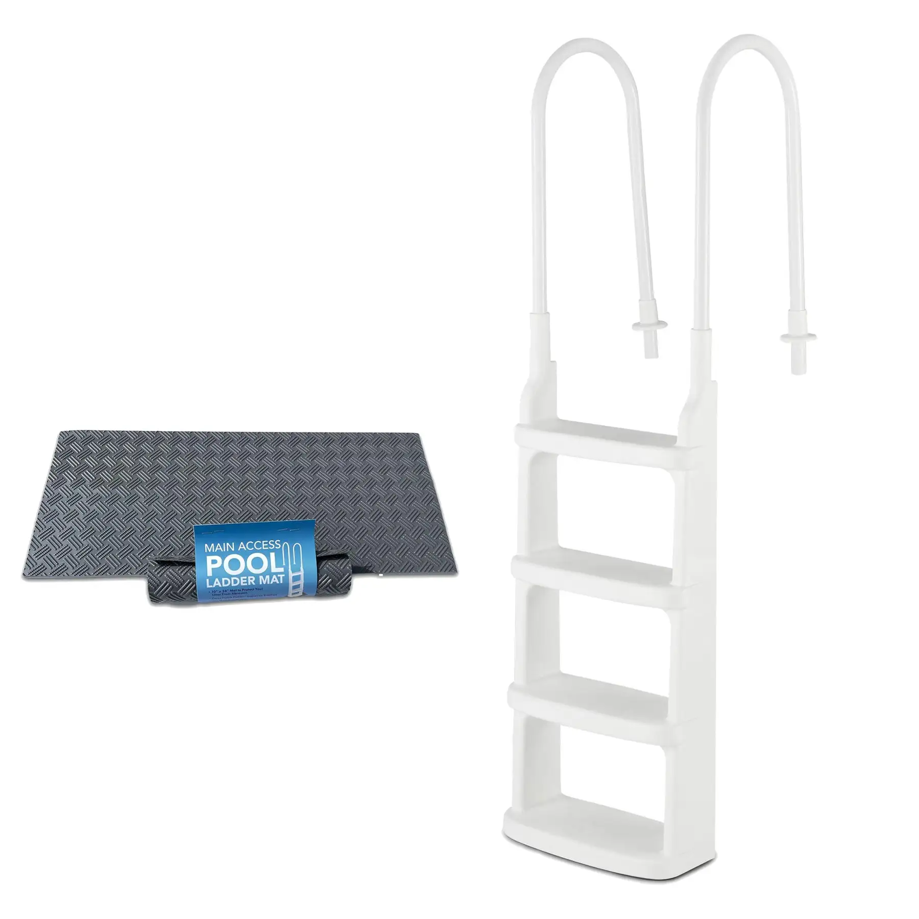 Main Access Large Pool Step Guard Mat, Gray + Main Access Pool Ladder, White