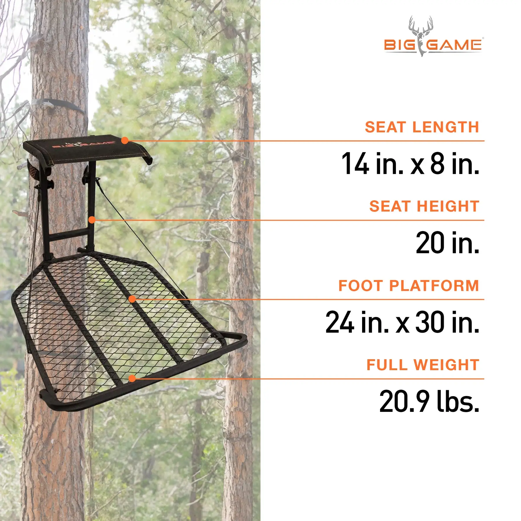 Big Game Captain XC Steel Hang-On Treestand w/14 x 8 in. Flip-Back Seat, Black - Image 2