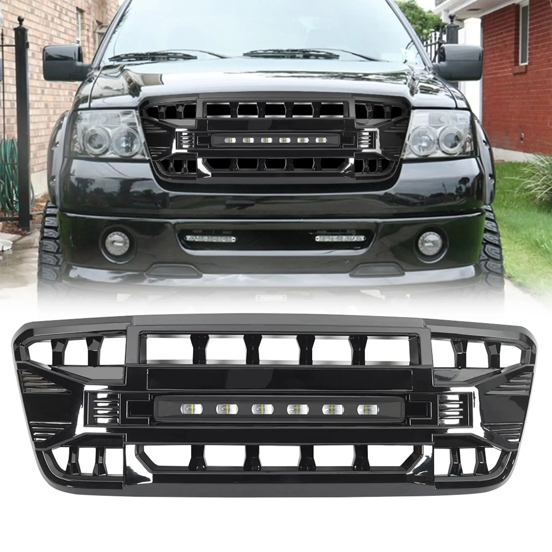 AMERICAN MODIFIED Armor Grille Compatible with 2004-08 Ford F150, Glossy Black