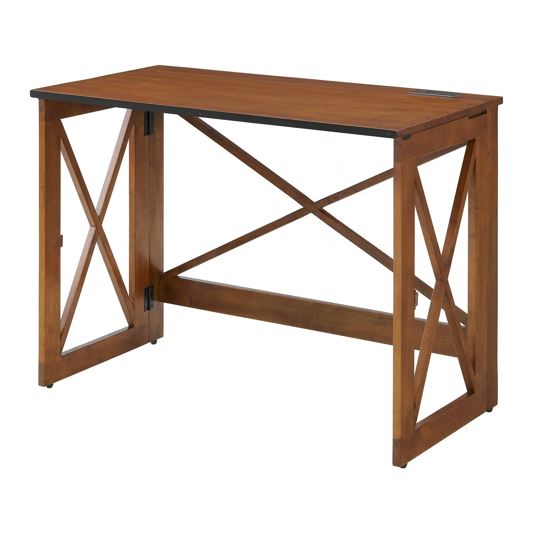 MECO Stakmore Stylish Versatile Folding Desk with Built In Outlets, Fruitwood