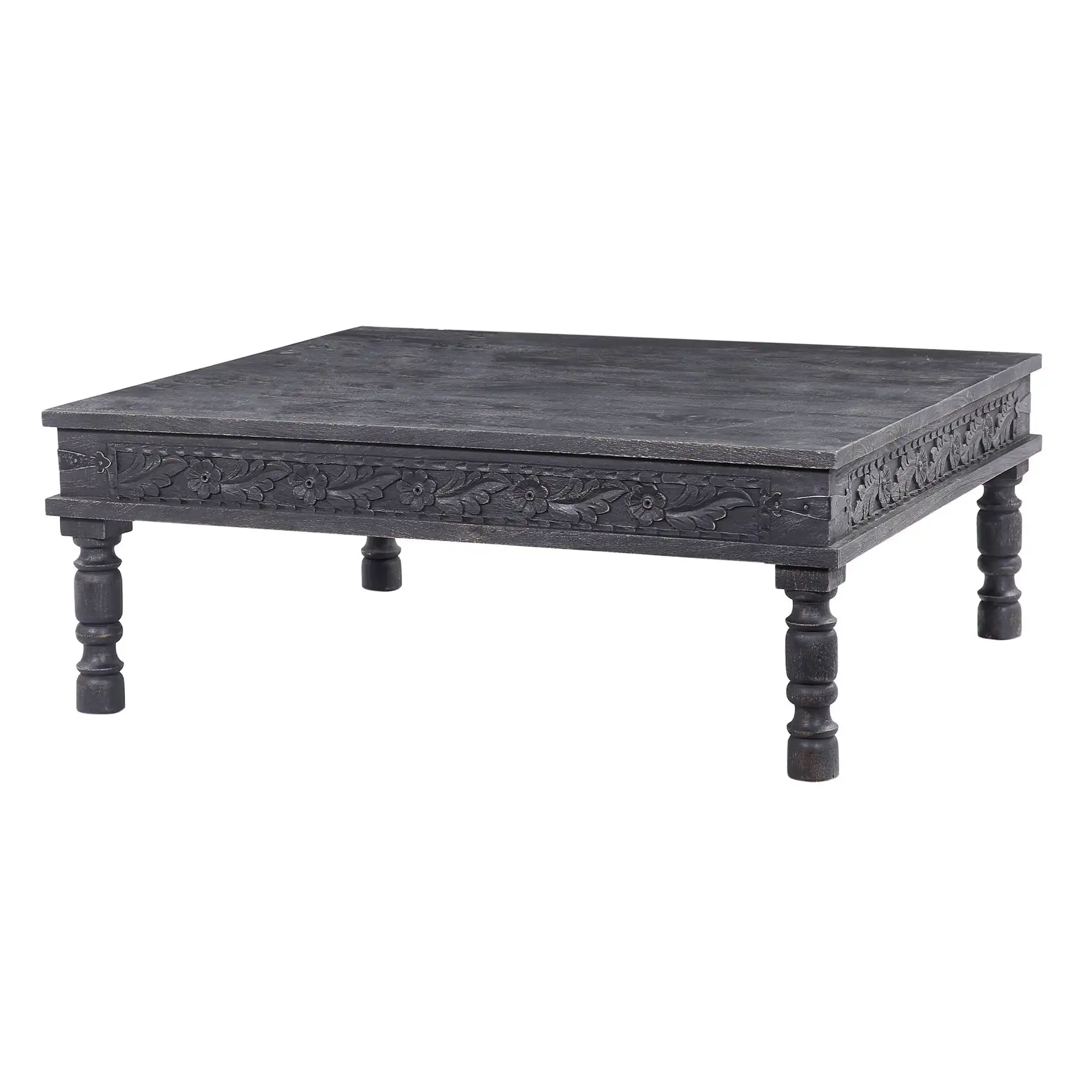 Emin Nomad Wooden Rectangular Coffee Table in Black Distressed Finish