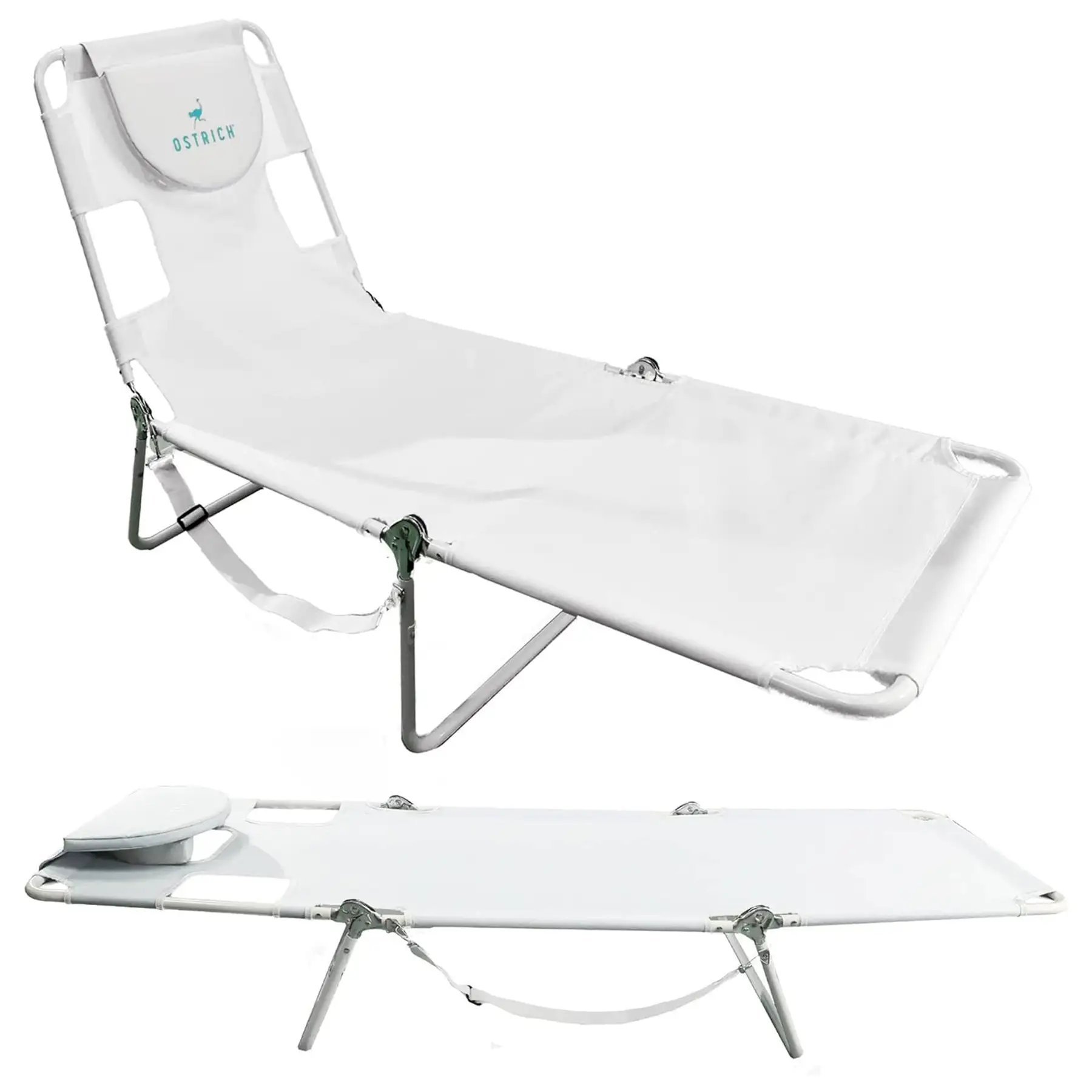 Ostrich Chaise Lounge Versatile Facedown Beach Camping Pool Tanning Chair, White