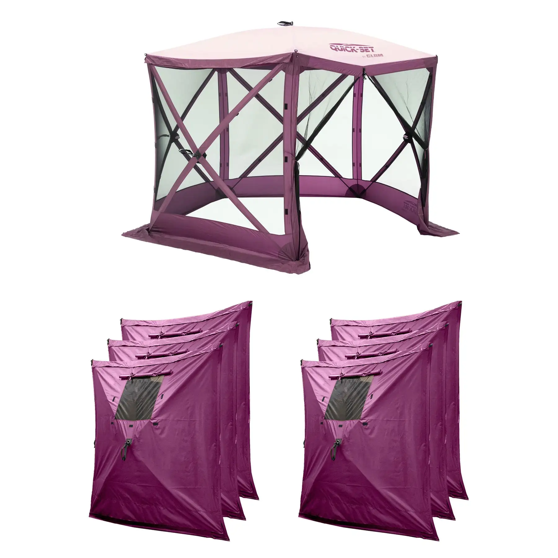 CLAM Quick Set Venture 9x9 Ft Shelter + CLAM Quick Set Tent, Plum (2 Pack)