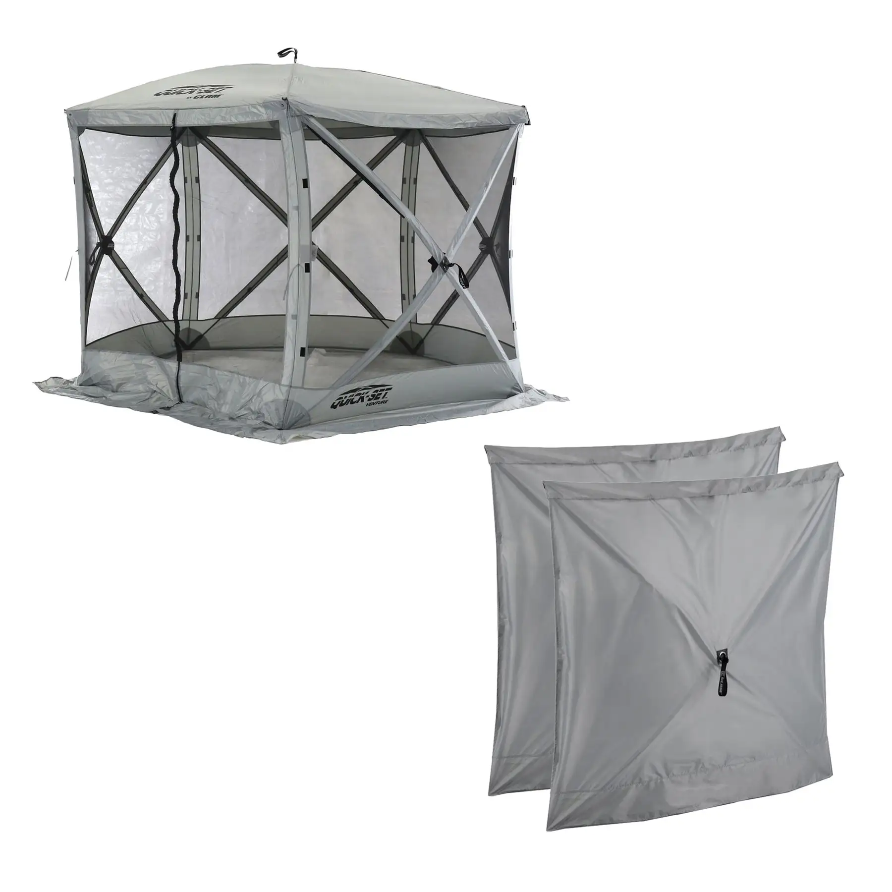 CLAM Quick Set Venture Canopy Shelter + CLAM Quick Set Screen, Gray (2 Pack)