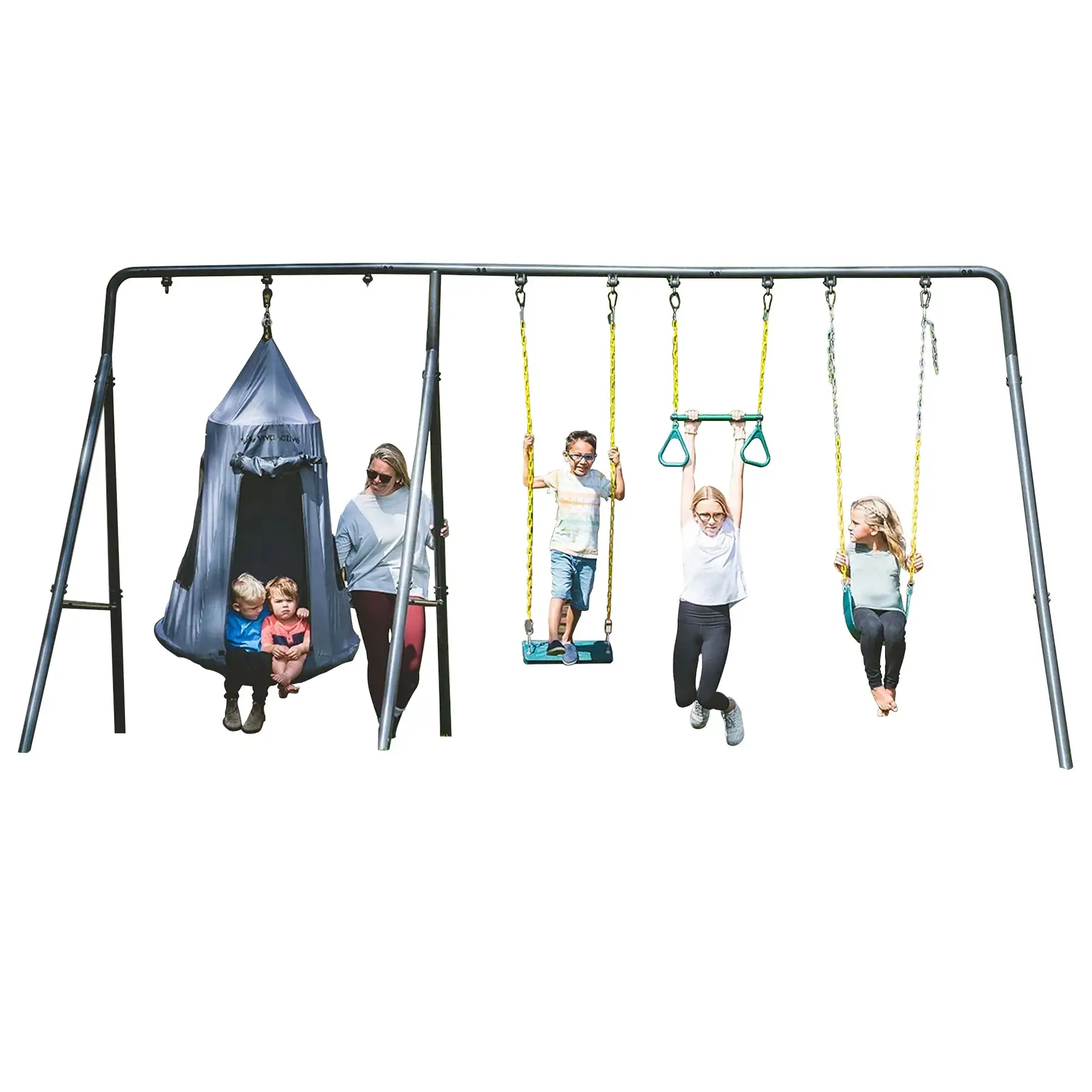 gobaplay Frame Only Swing Set w/Playset Extension, Tree Swing & Hanging Tent