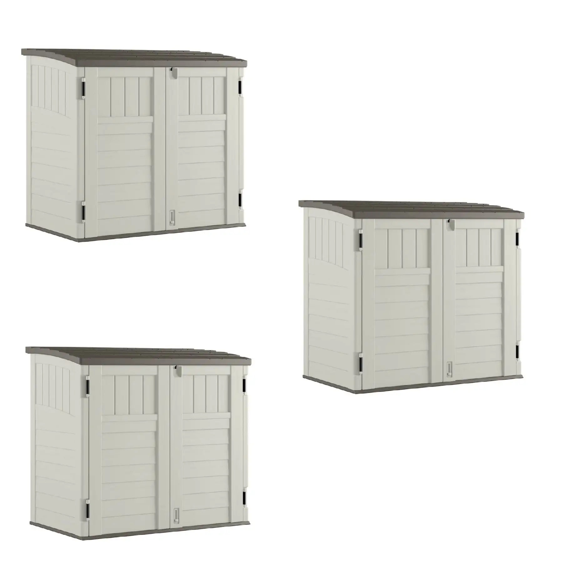 Suncast 3 Door Locking System Horizontal Storage Shed Stow Away, Ivory (3 Pack)