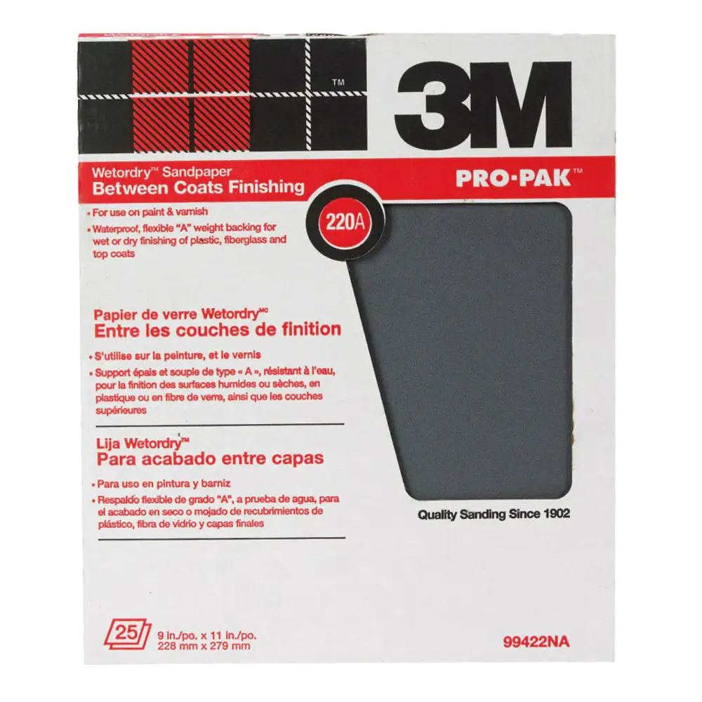 3M 99422NA Tri-M-Ite Sandpaper Wet Or Dry 220A Grit 9''X11''