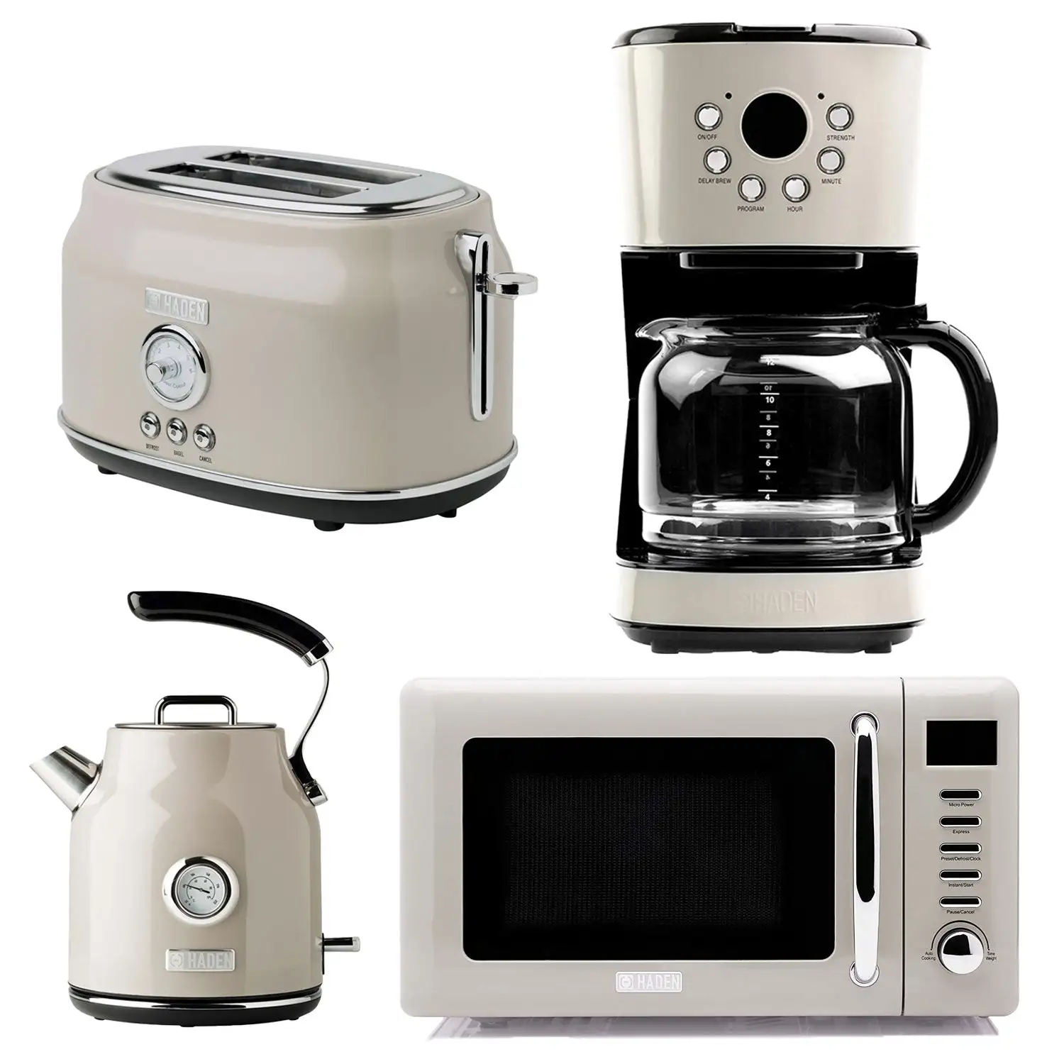 Haden Dorset Toaster & Kettle, Coffee Maker, and Cotswold Microwave, Putty Beige