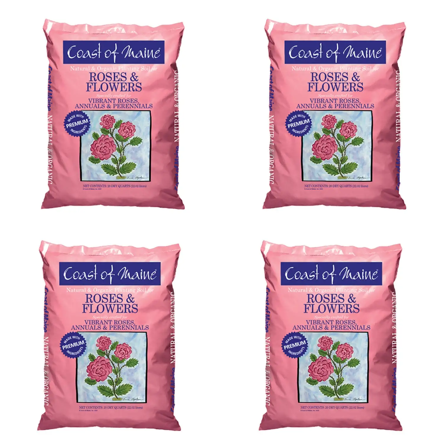 Coast of Maine Organic Natural Rose and Flower Potting Soil, 20 Qt Bag (4 Pack)