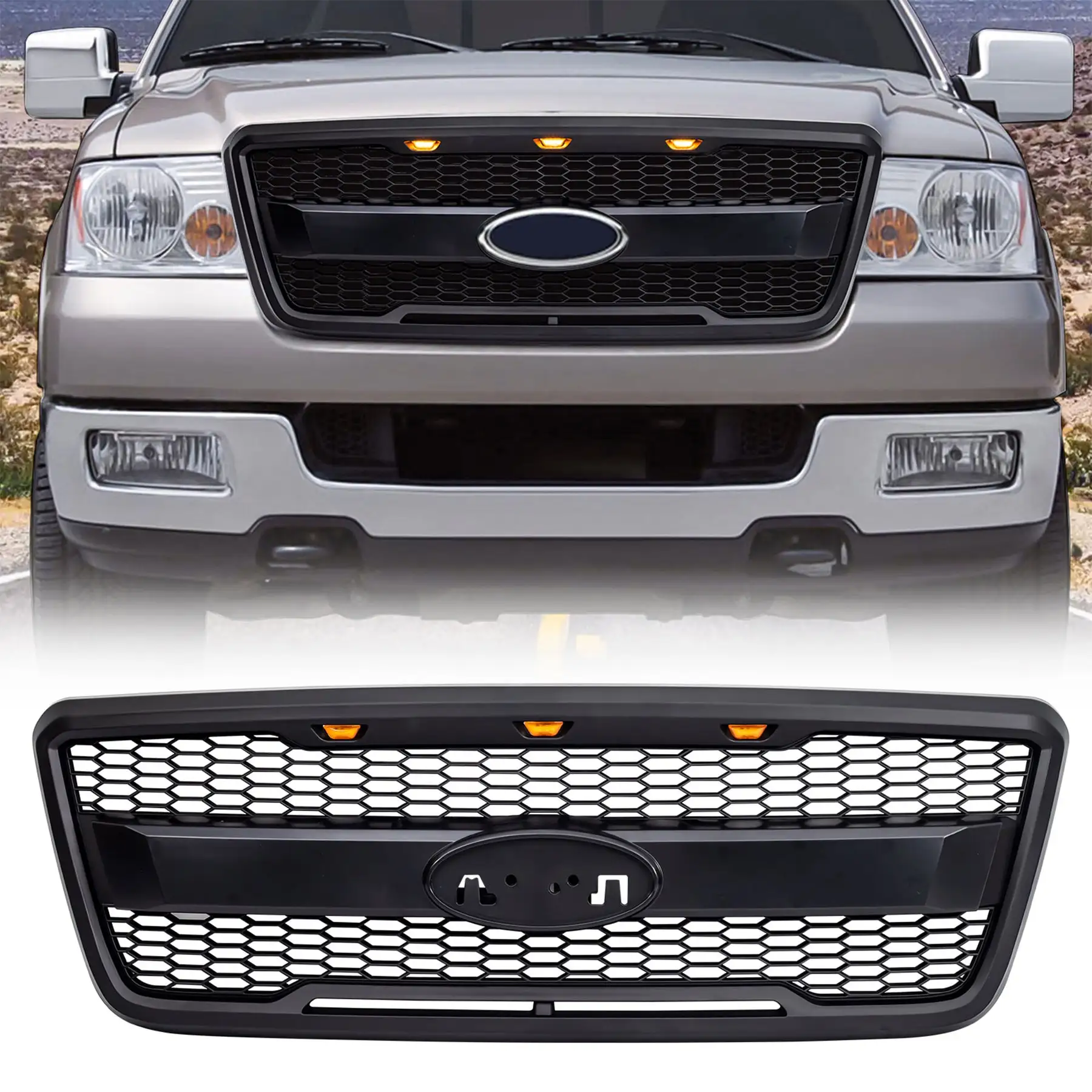 AMERICAN MODIFIED Raptor Style Mesh Grille for 2004-2008 Ford F150, Matte Black