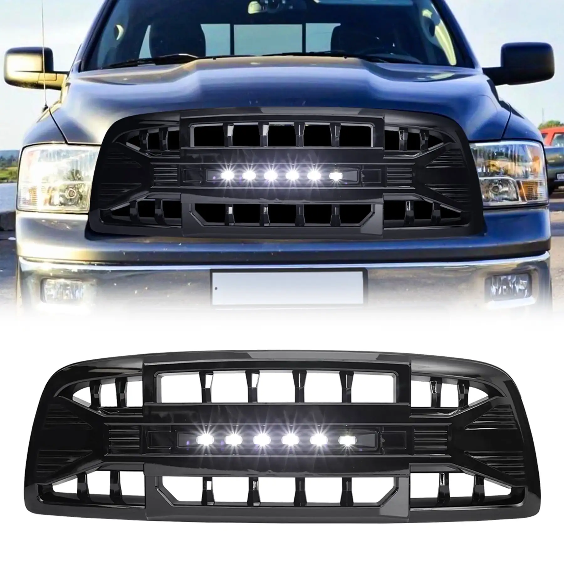 AMERICAN MODIFIED Armor Grille for 2009 to 2012 Dodge Ram 1500, Glossy Black