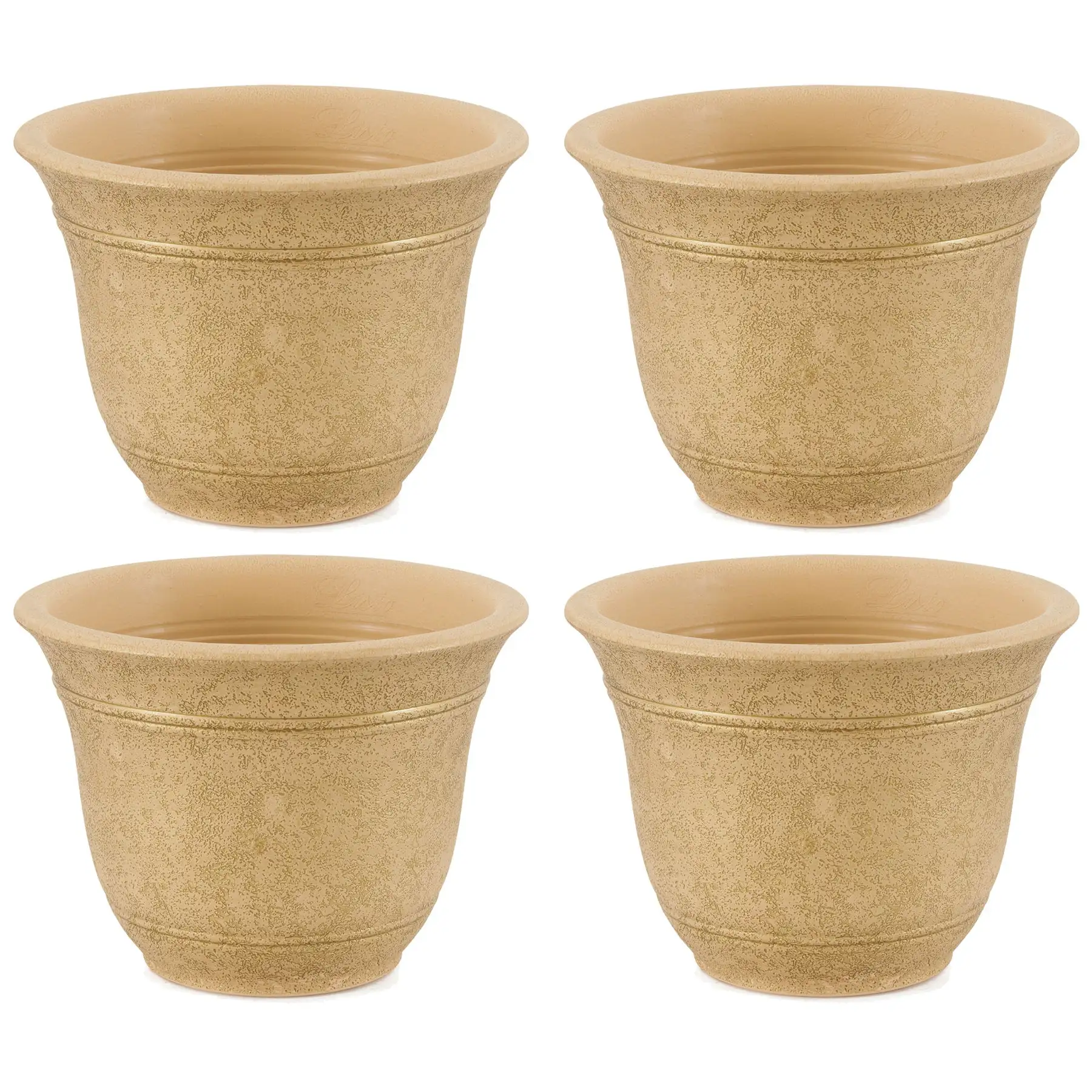 HC Companies Sierra 10 Inch Round Garden Planter Pot, Arizona Sand (4 Pack)