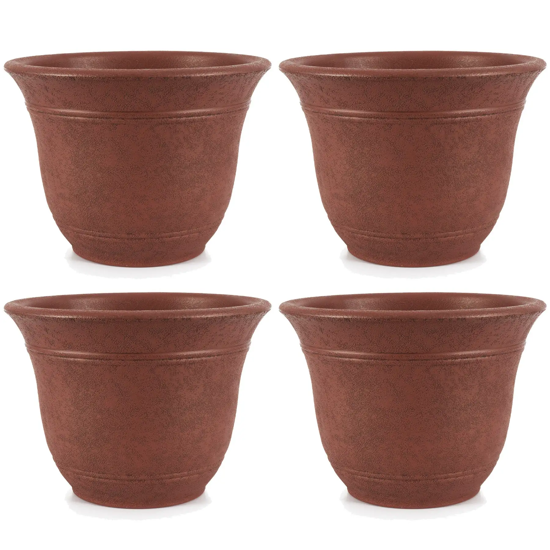 HC Companies Sierra 13 In Round Garden Planter Pot, Rustic Redstone (4 Pack)