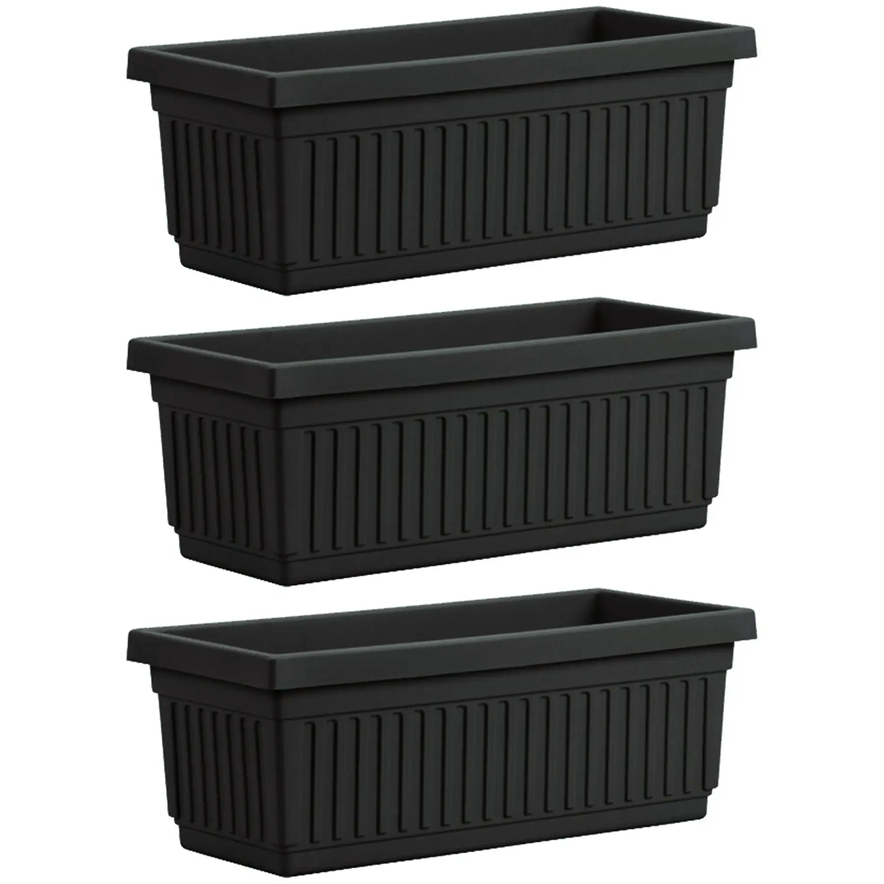 HC Companies 30 Inch Fluted Plastic Venetian Garden Flower Window Box, Black (3 Pack)