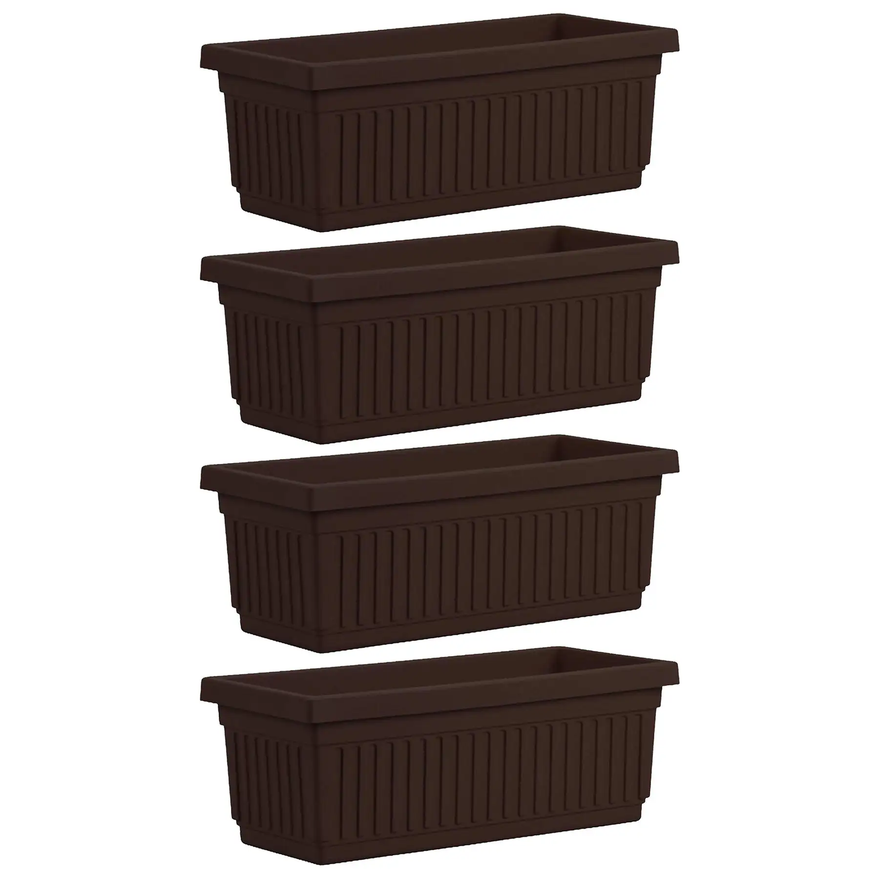 HC Companies 29.5 Inch Fluted Plastic Venetian Flower Box, Chocolate (4 Pack)