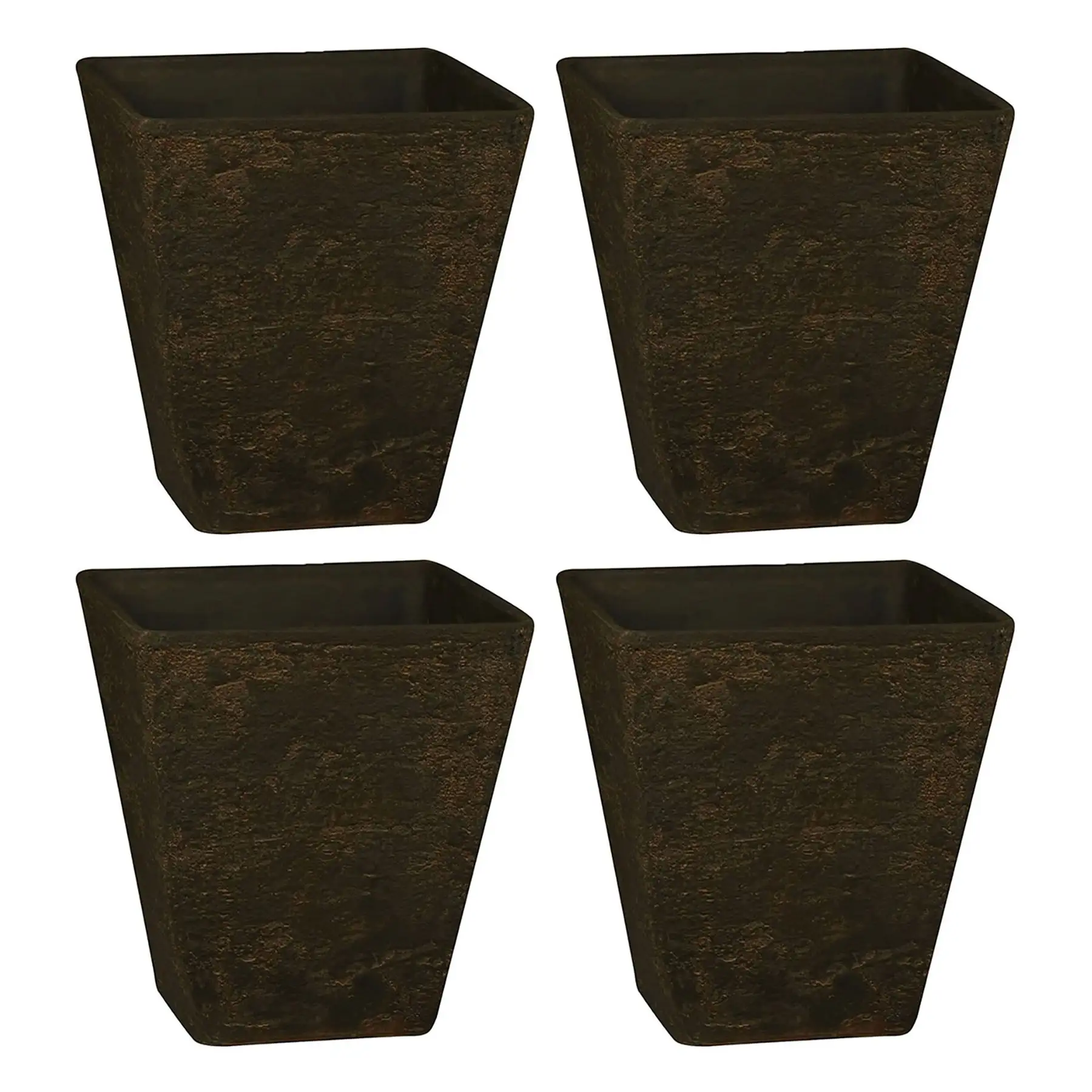 HC Companies 16 Inch Tahoe Outdoor Square Planter Pot, Falcon Brown (4 Pack)