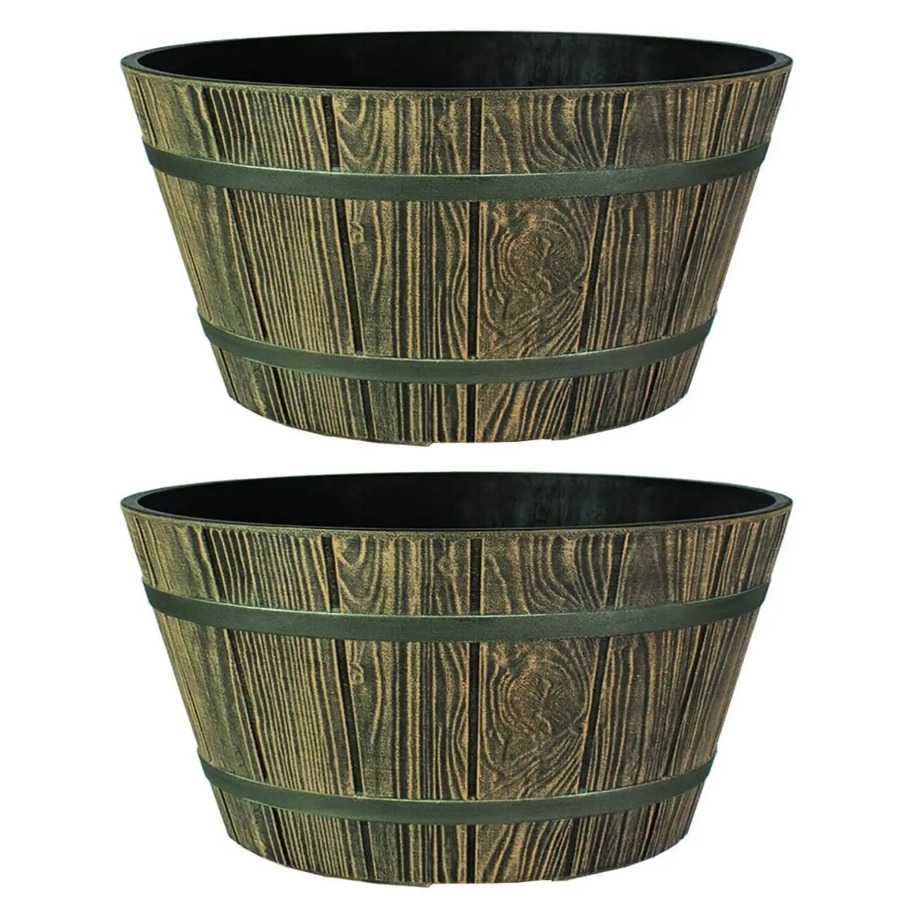 HC Companies 16" Indoor Outdoor Aged Wooden Oak Whiskey Barrel Planter (2 Pack)