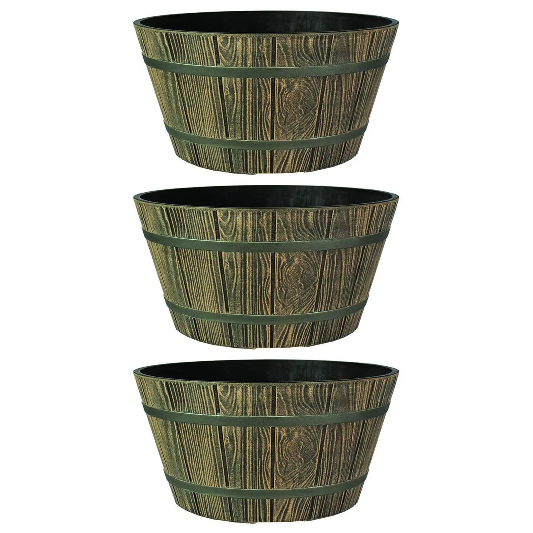 HC Companies 16" Indoor Outdoor Aged Wooden Oak Whiskey Barrel Planter (3 Pack)