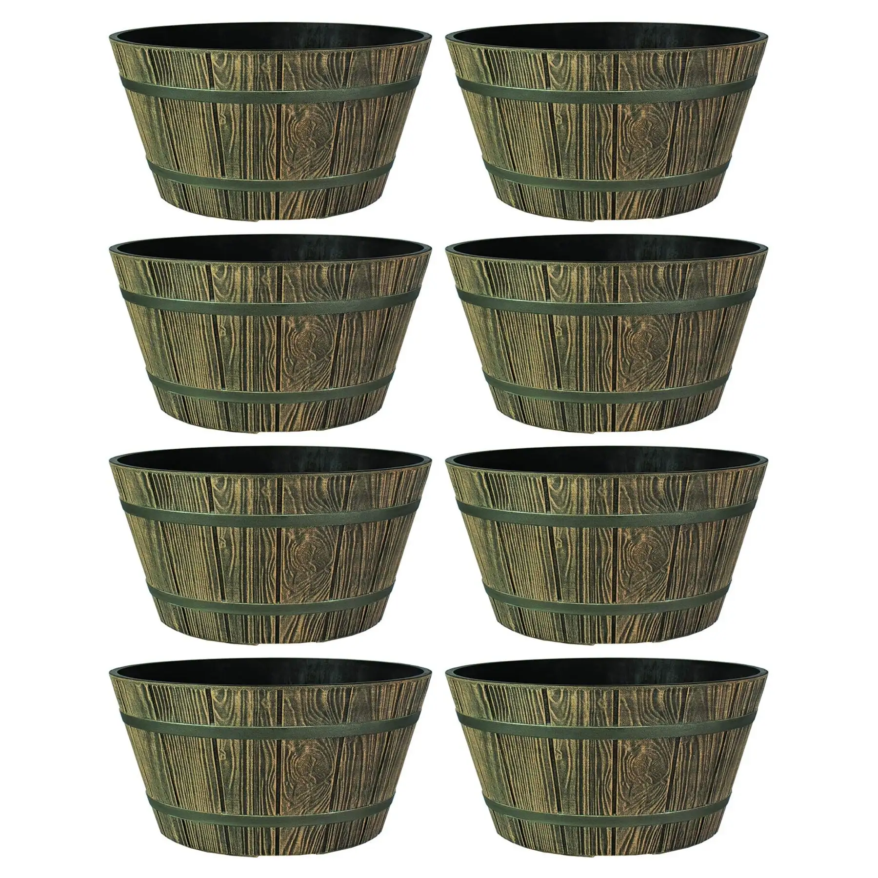 HC Companies 16" Indoor Outdoor Aged Wooden Oak Whiskey Barrel Planter (8 Pack)