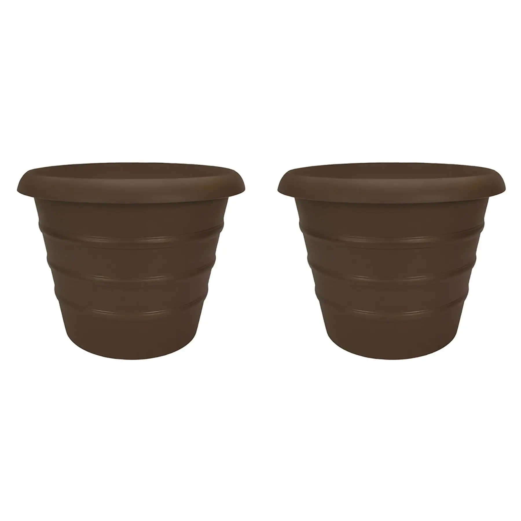 HC Companies Aspen 20" Indoor Outdoor Round Planter, Chocolate Brown (2 Pack)