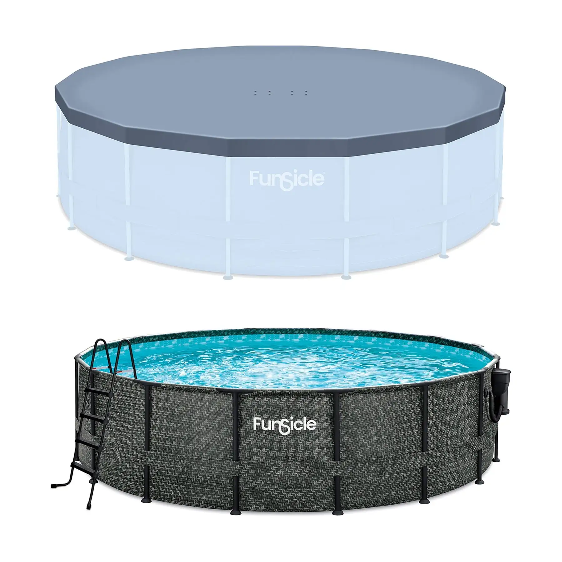 Funsicle 16'x48" Oasis Round Frame Swimming Pool w/ 16' Cover, Dark Herringbone